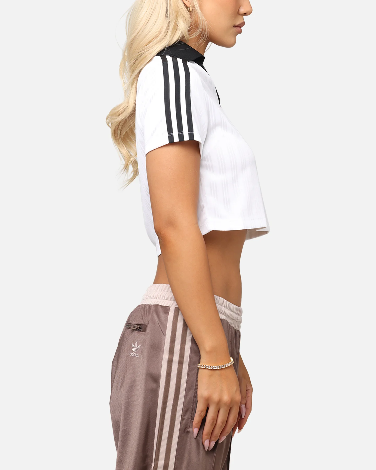 Adidas Women's Jacquard Crop Polo Shirt White - Image 4