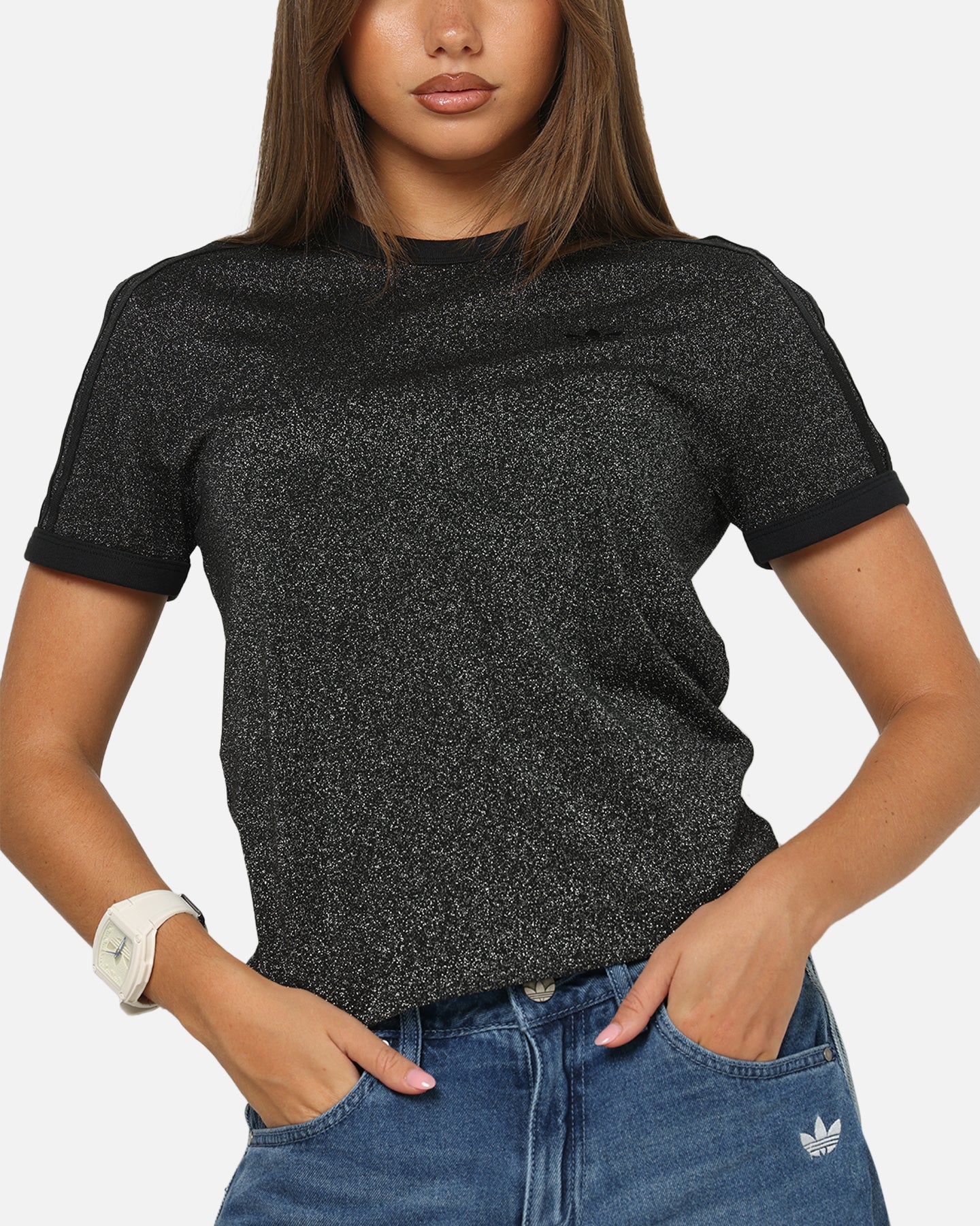 Adidas Women's Lurex Cali T-Shirt Black - Image 6
