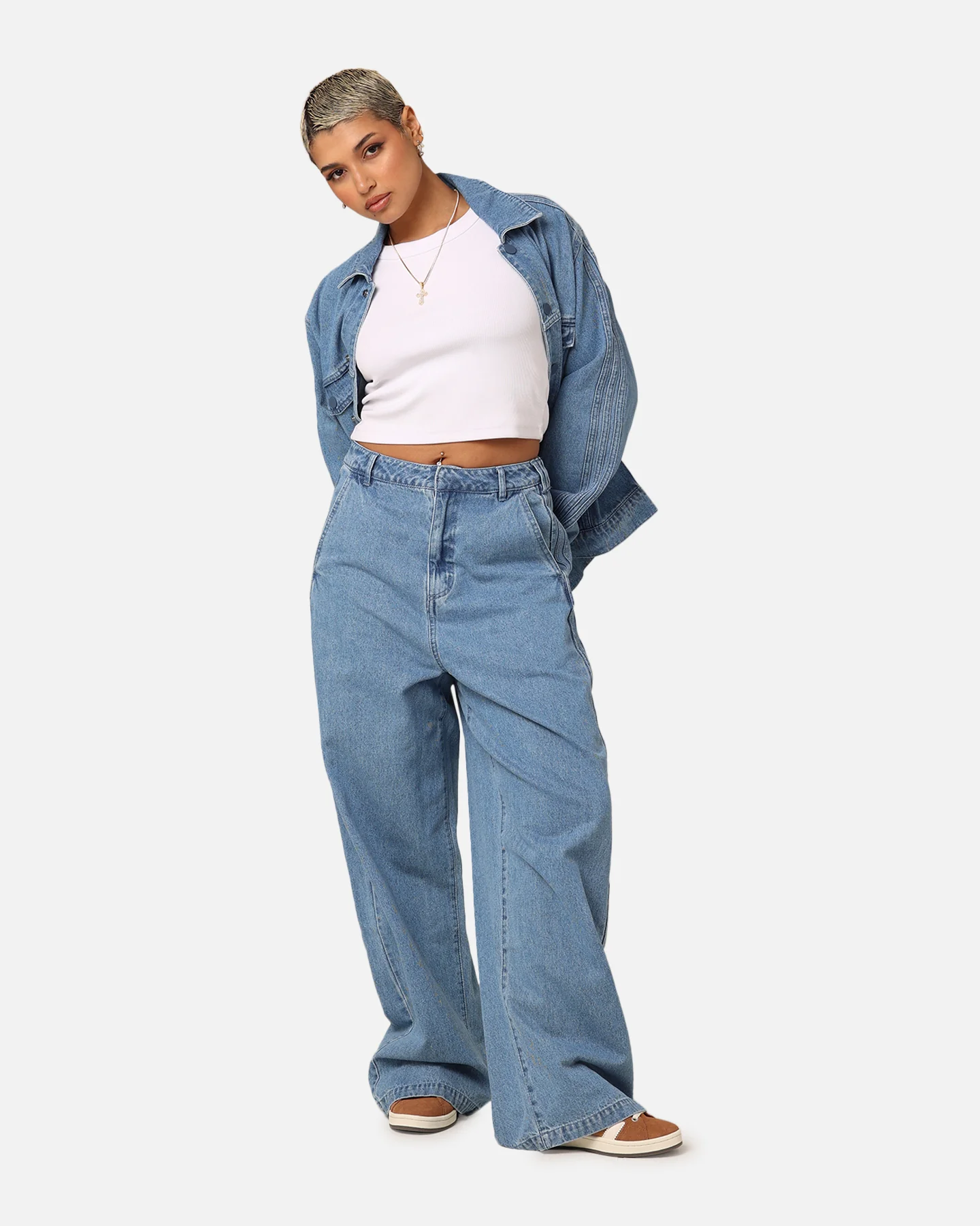 Adidas X KSENIASCHNAIDER Women's 3-Stripe Jeans Light Denim - Image 2