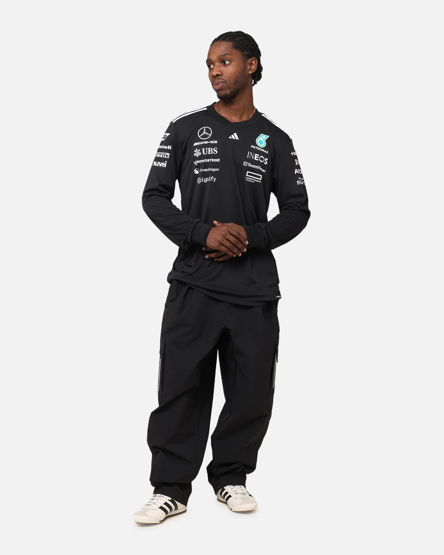 adidas x Mercedes-AMG PETRONAS Formula One F1 2025 Team Long Sleeve Driver T-Shirt Black - Image 3