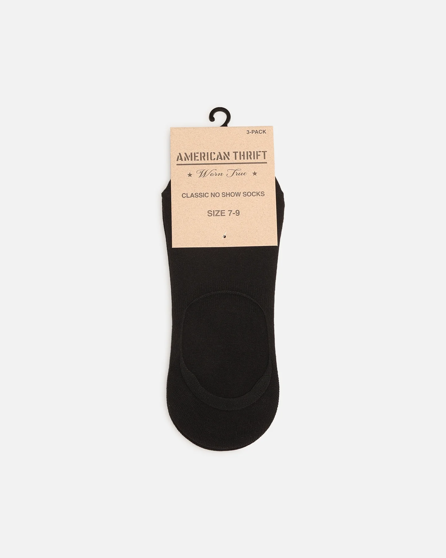 American Thrift Classic No Show Socks 3 Pack Black - Image 2