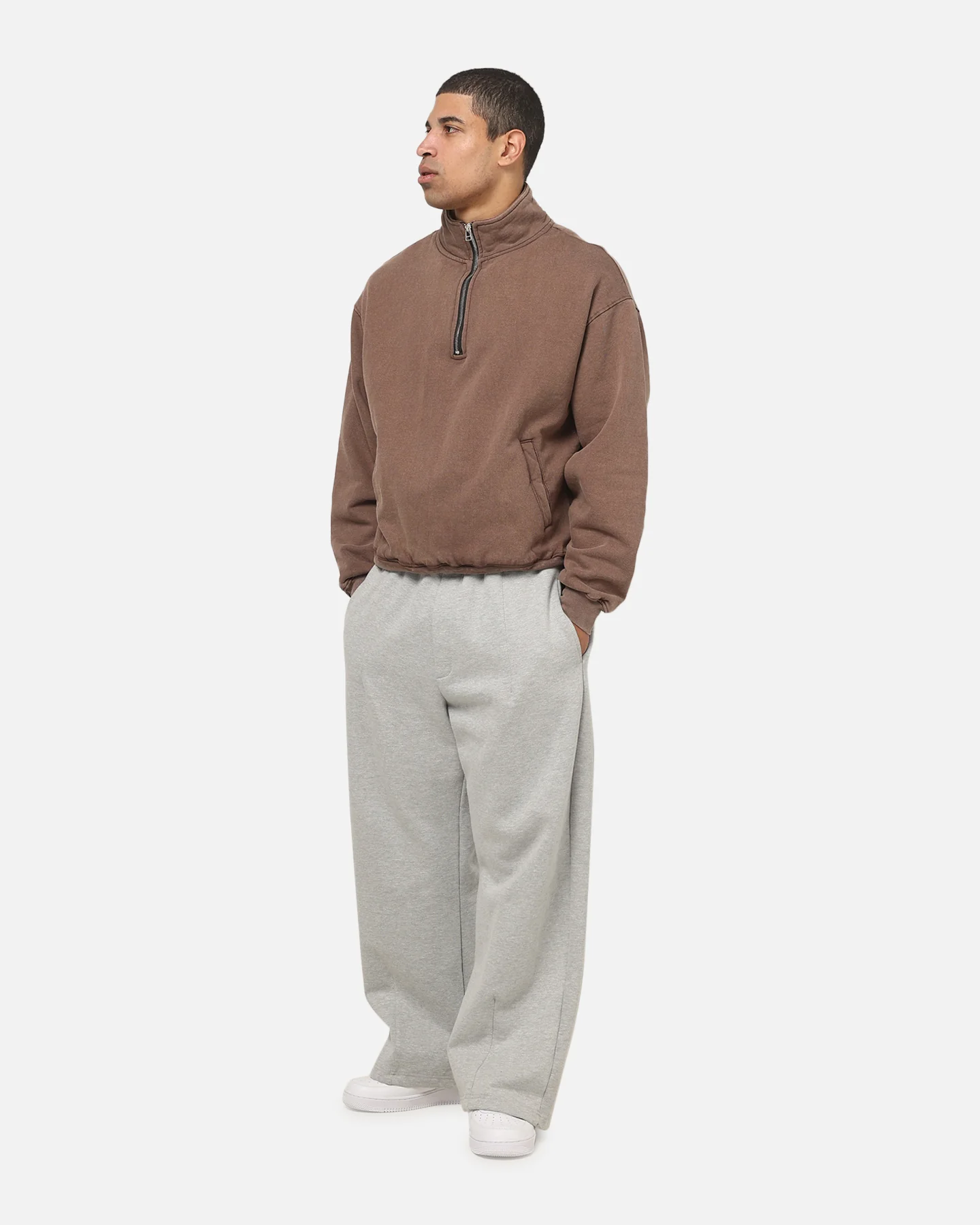 American Thrift Leisure Quarter Zip Mock Neck Sweater Washed Brown - Image 2