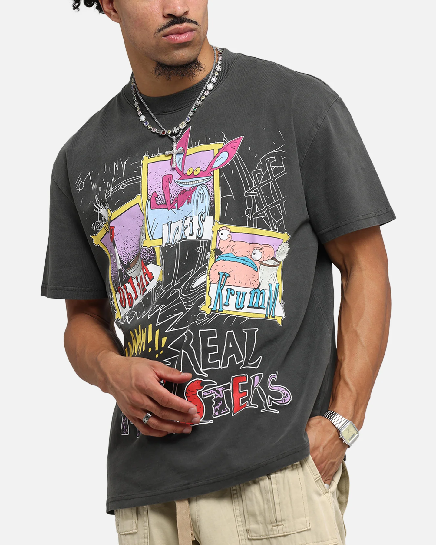 American Thrift x Aaahh!!! Real Monsters Monsters Heavy T-Shirt Black Wash - Image 7