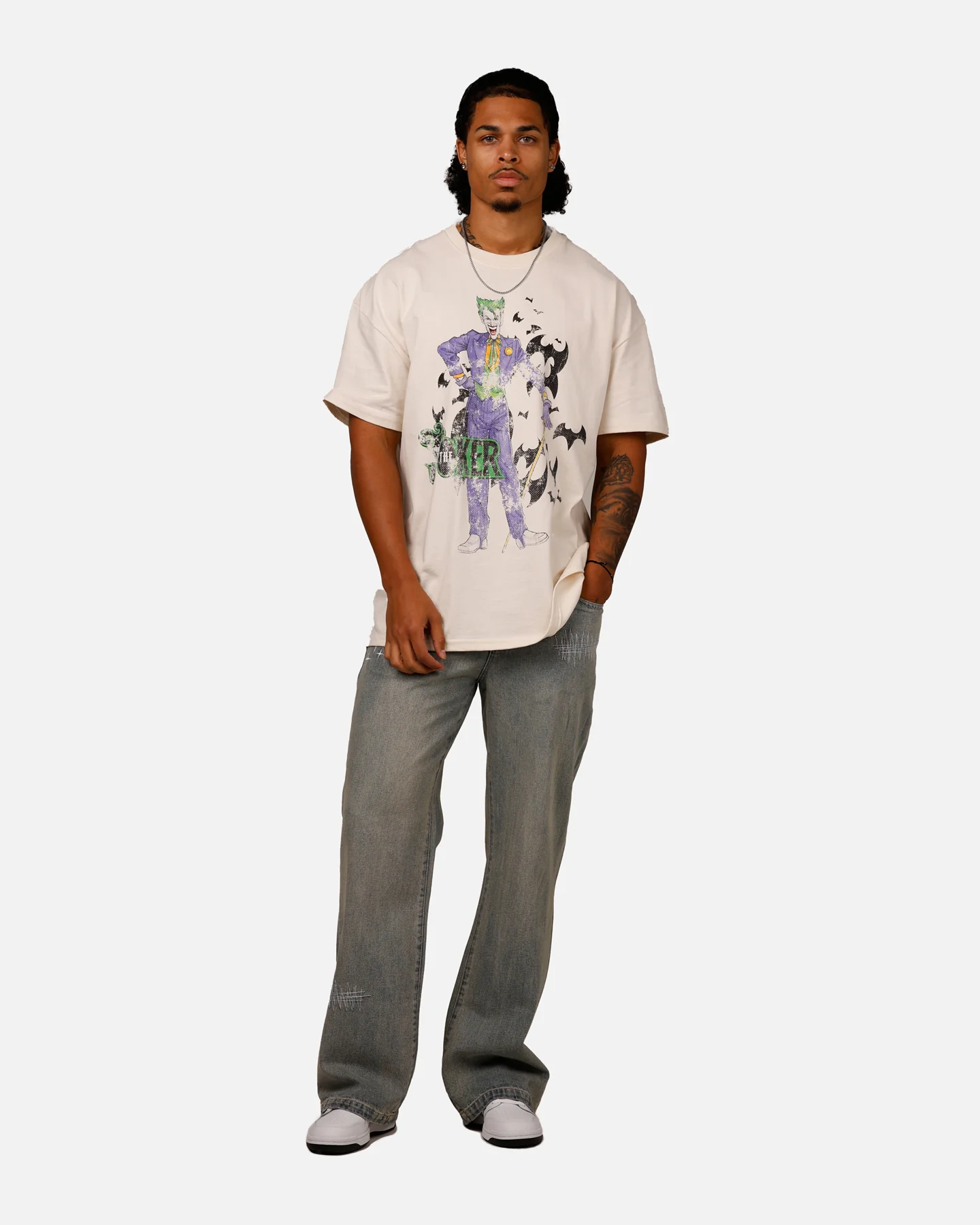 American Thrift X DC Batman The Joker Cane Heavyweight T-Shirt Off White - Image 3