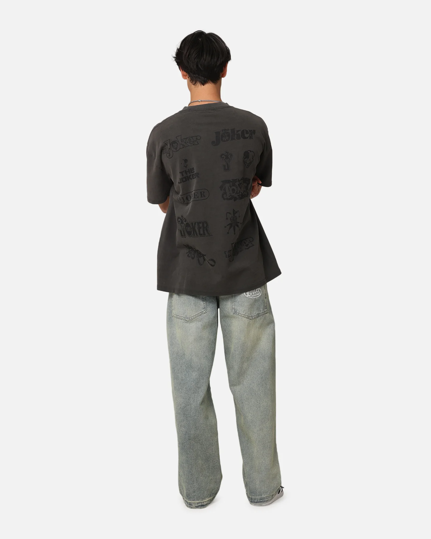 American Thrift X DC Batman The Joker Joker Logos Heavy T-Shirt Black Wash - Image 4