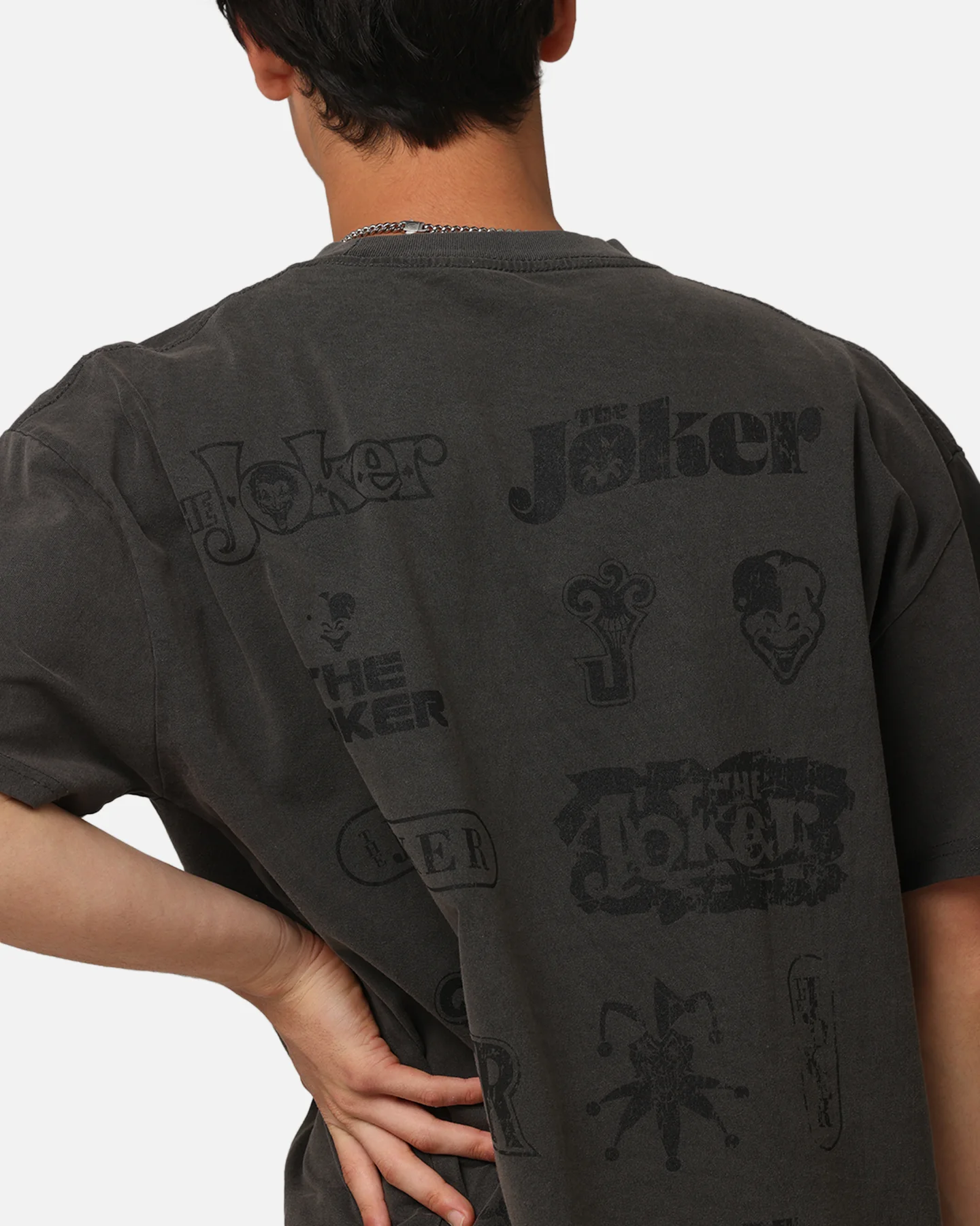 American Thrift X DC Batman The Joker Joker Logos Heavy T-Shirt Black Wash - Image 7