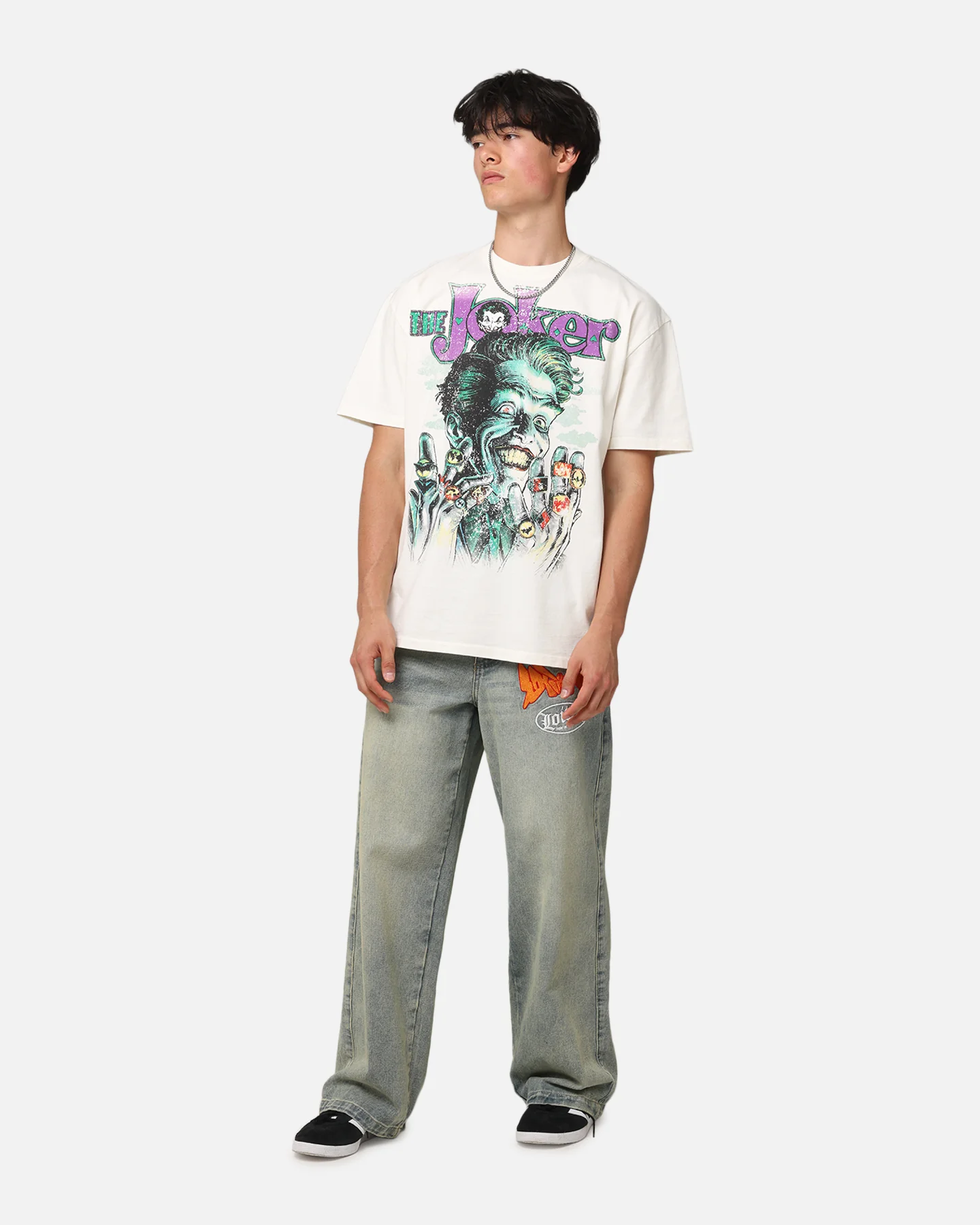 American Thrift X DC Batman The Joker Rings Heavy T-Shirt Off White - Image 3