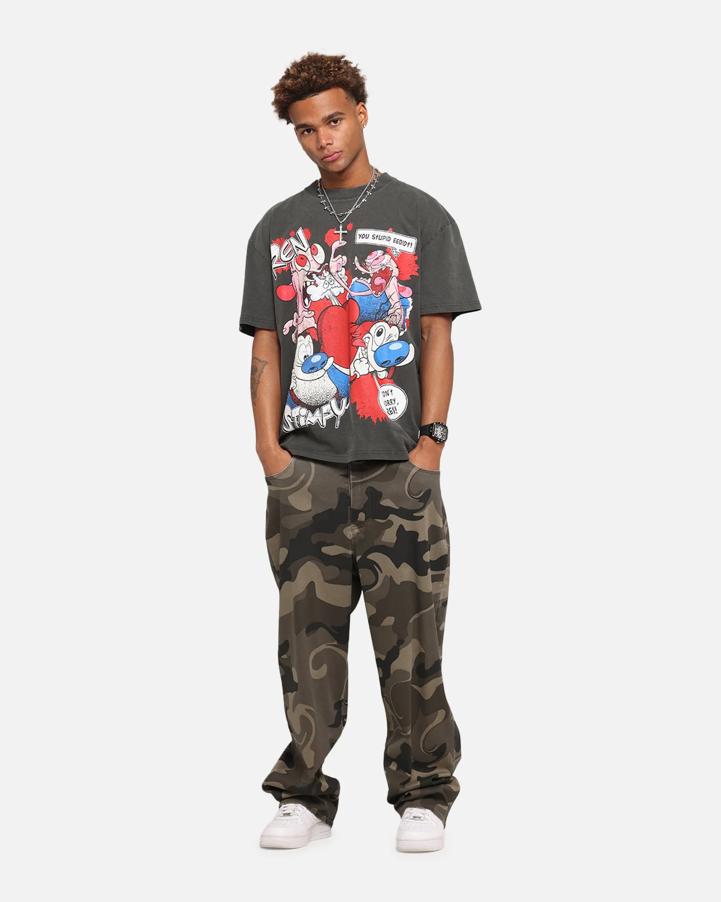 American Thrift X Nickelodeon Ren And Stimpy Heavy T-Shirt Black Wash - Image 3