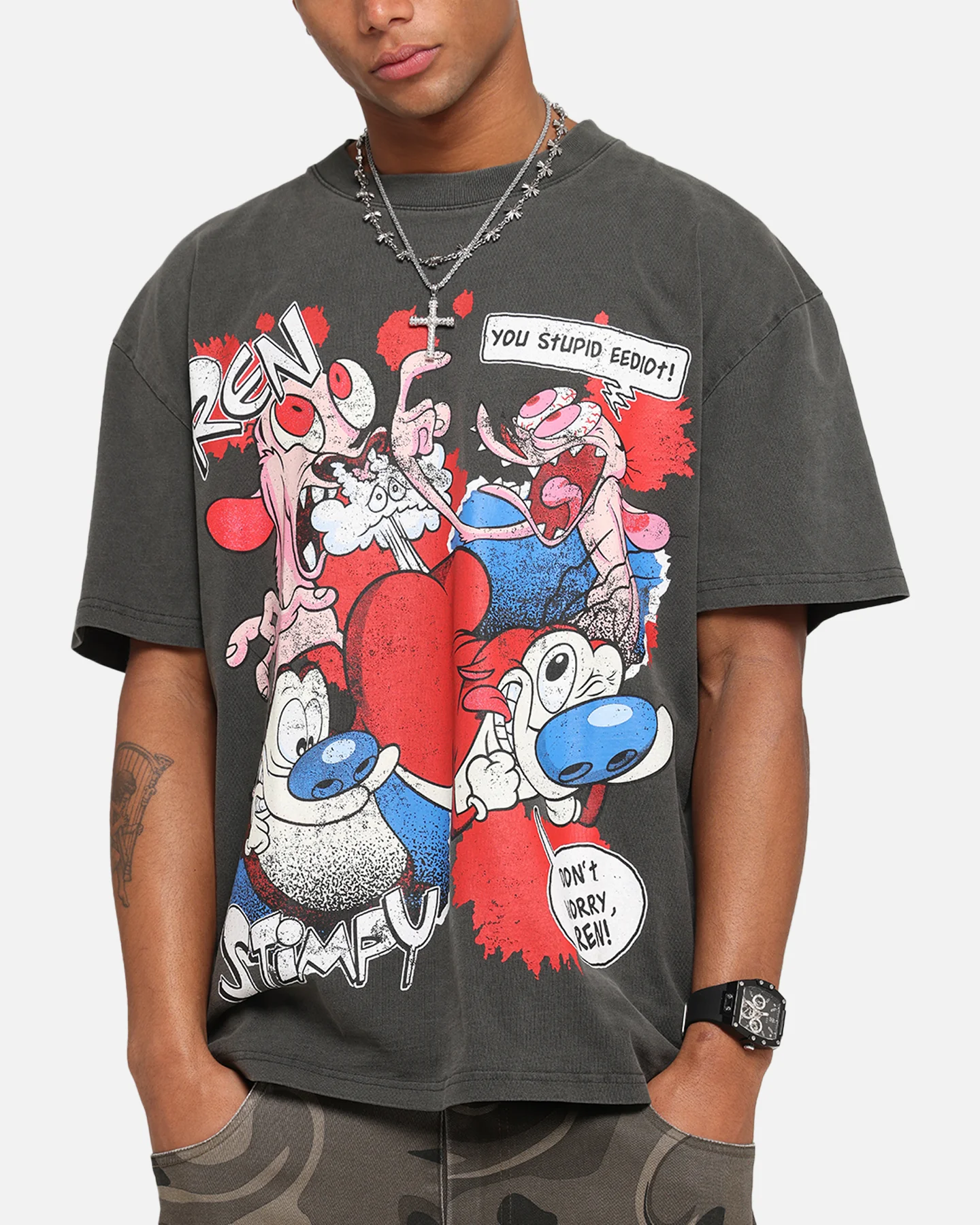 American Thrift X Nickelodeon Ren And Stimpy Heavy T-Shirt Black Wash - Image 7
