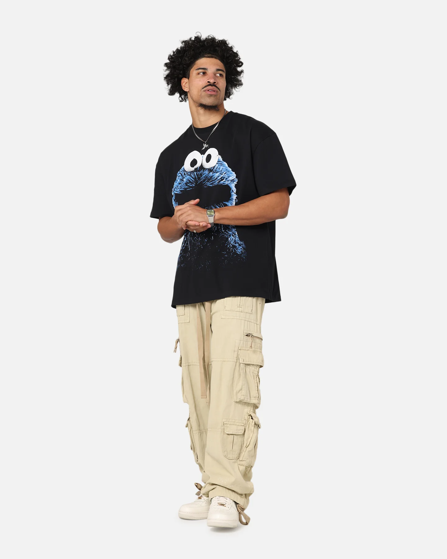 American Thrift X Sesame Street Cookie Monster Grail Heavy T-Shirt Black - Image 3
