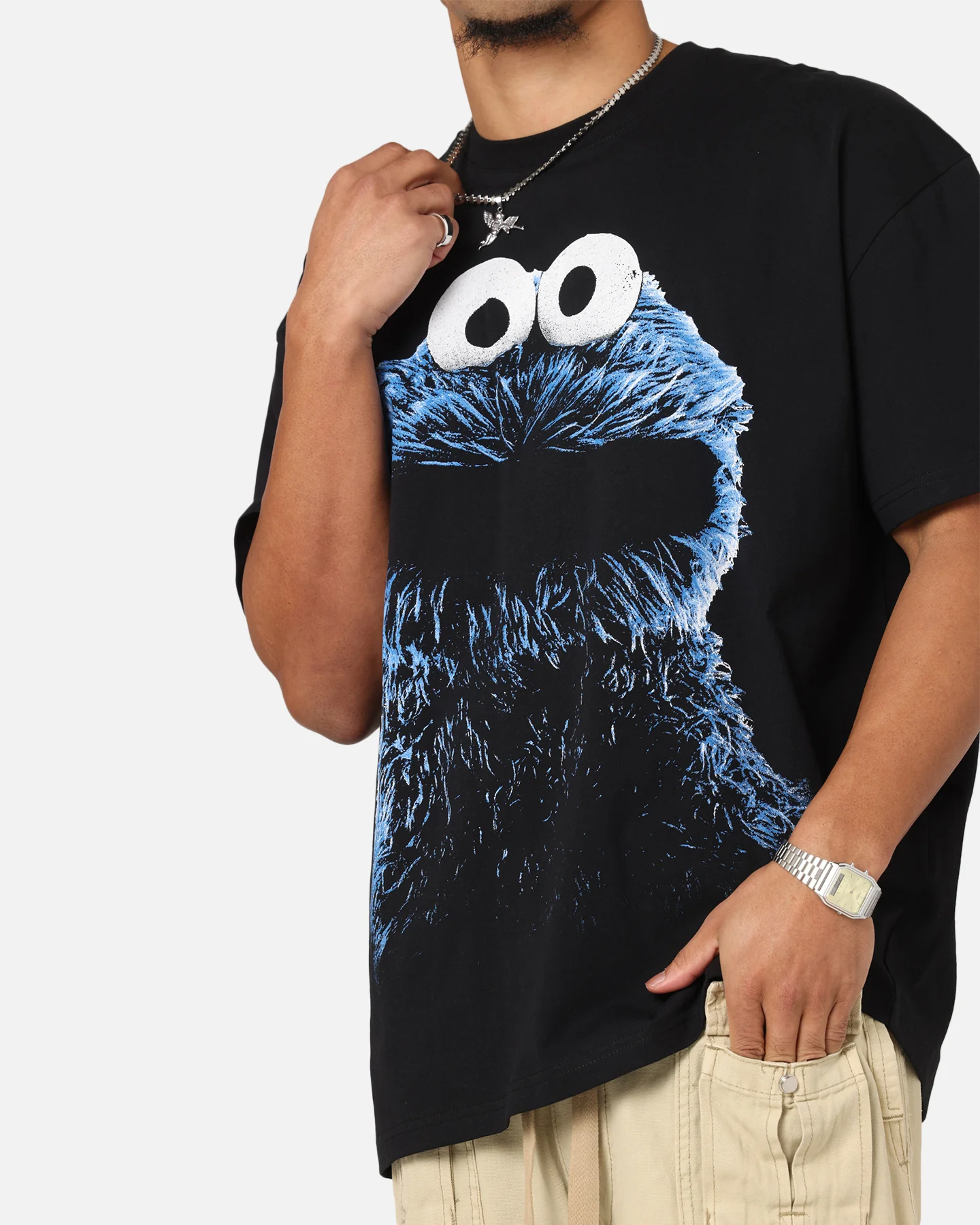 American Thrift X Sesame Street Cookie Monster Grail Heavy T-Shirt Black - Image 7