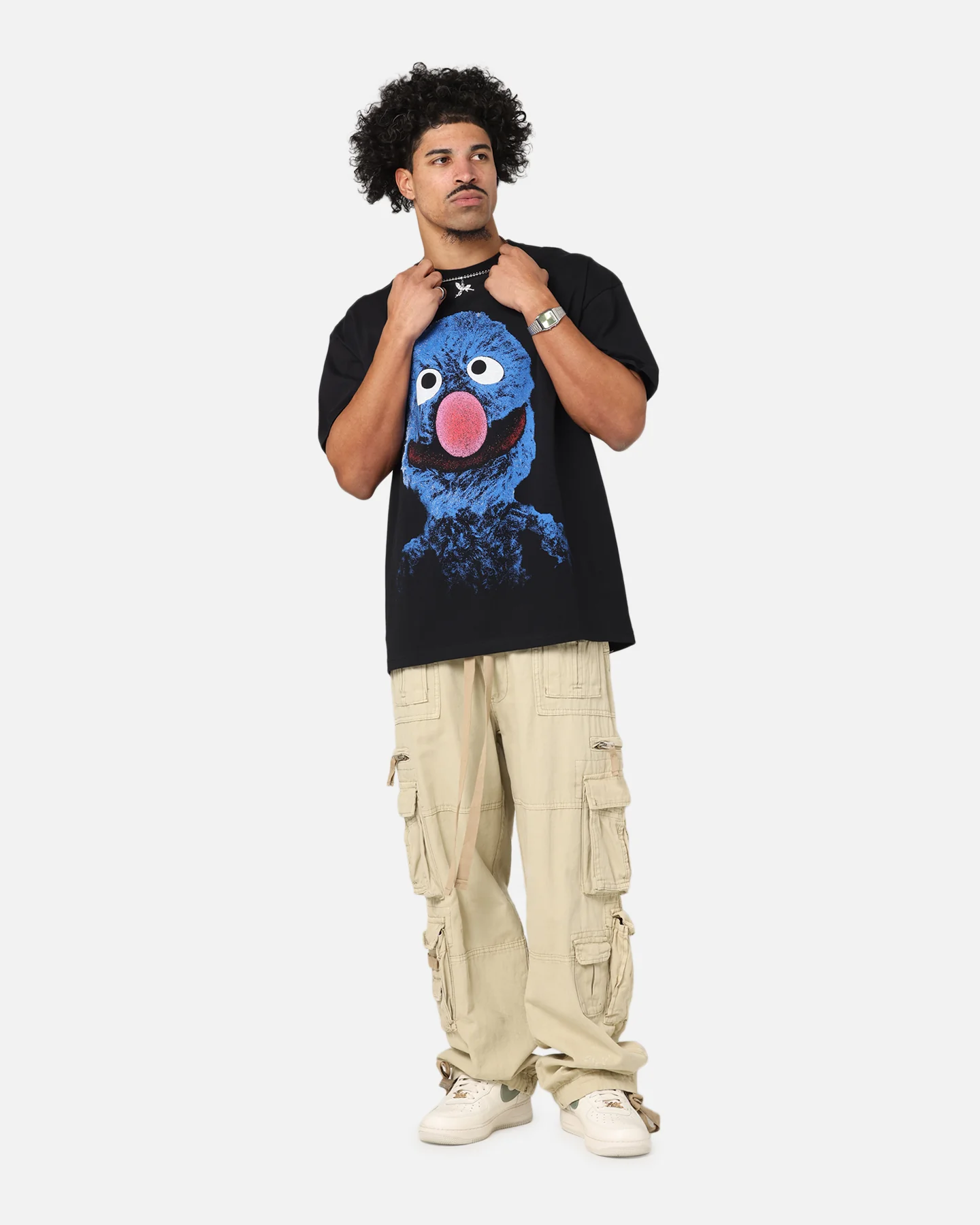 American Thrift X Sesame Street Grover Grail Heavy T-Shirt Black - Image 3
