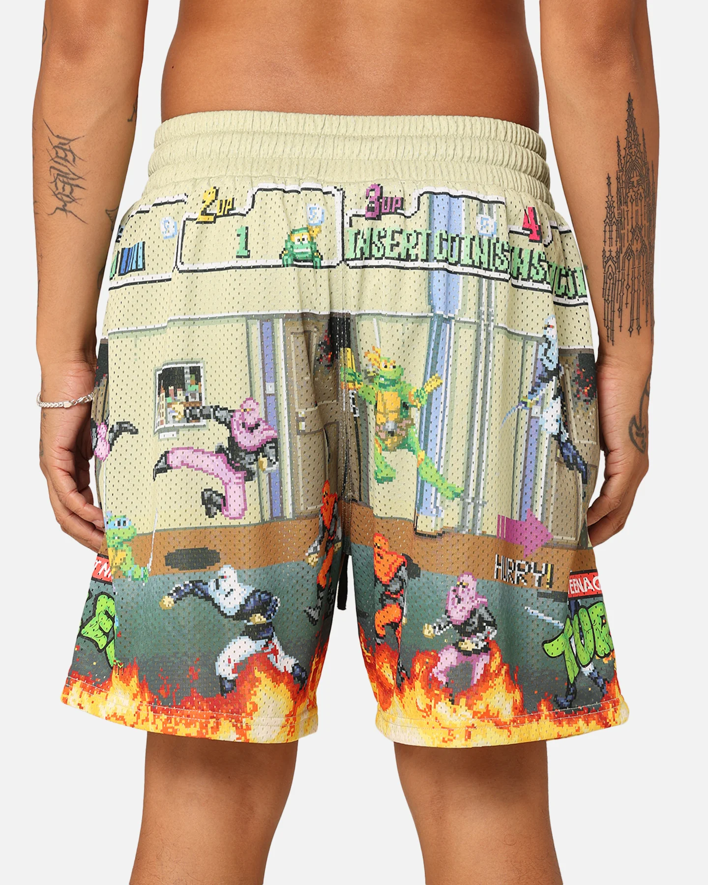 American Thrift X Teenage Mutant Ninja Turtles Arcade Retro Mesh Shorts Tan/Multi - Image 8