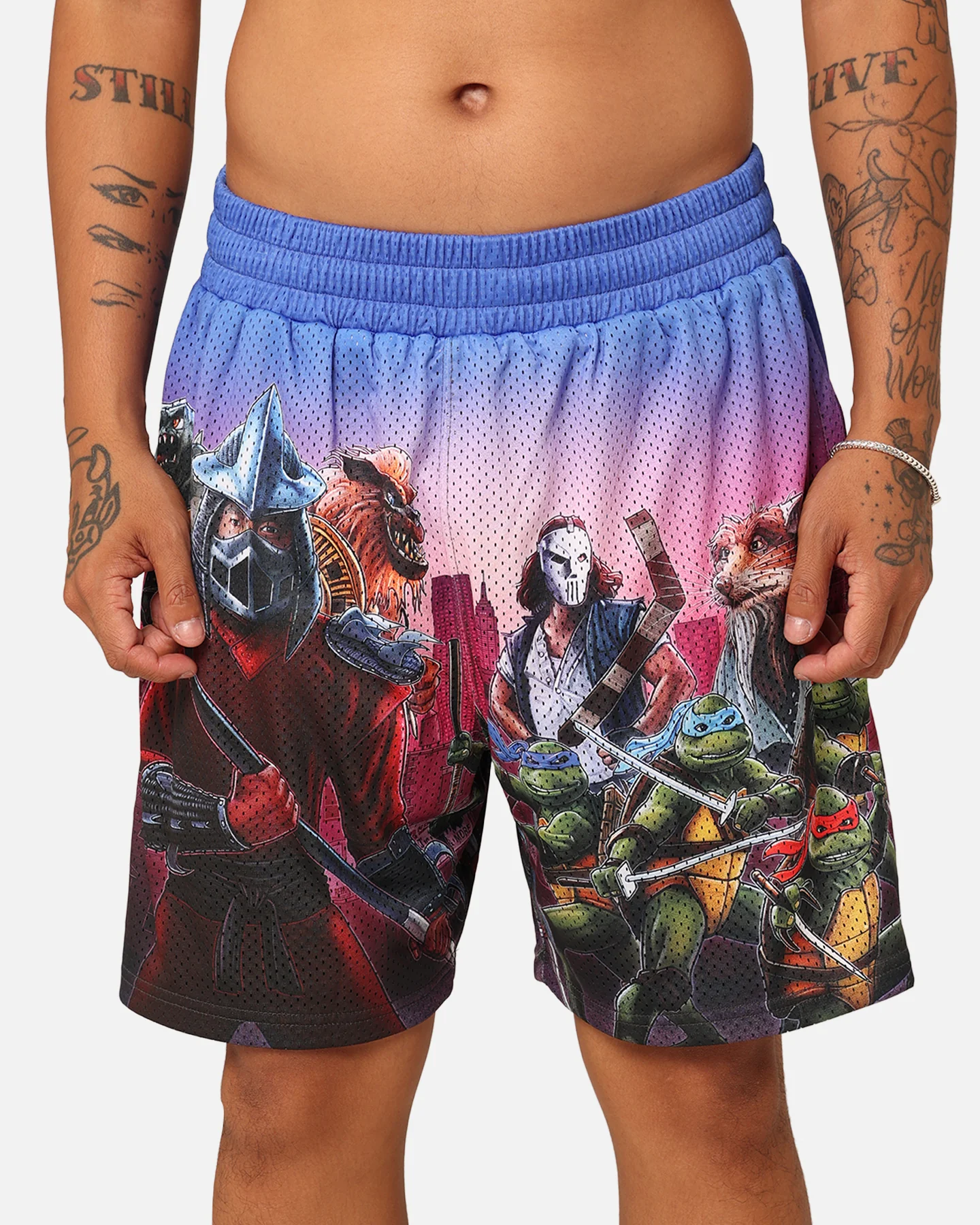 American Thrift X Teenage Mutant Ninja Turtles Poster Retro Mesh Shorts Purple/Multi - Image 7