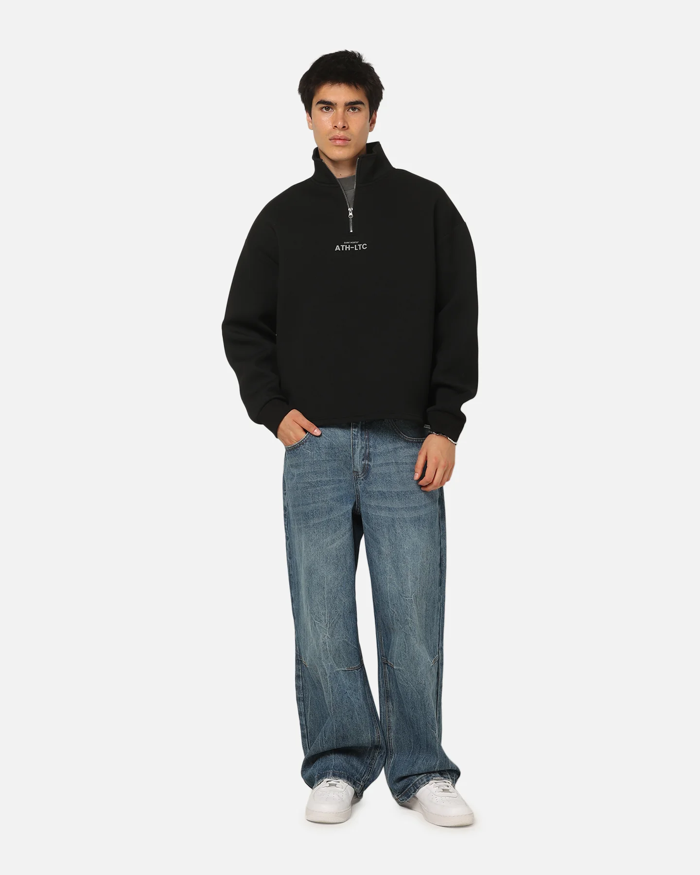 Saint Morta Athltc Quarter Zip Crewneck Black - Image 2