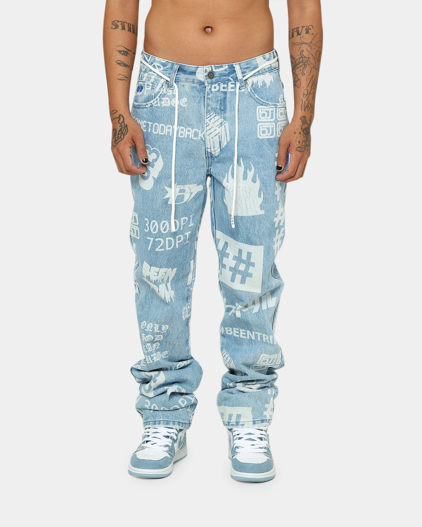 BEENTRILL Logo All Over Denim Jeans Blue - Image 3