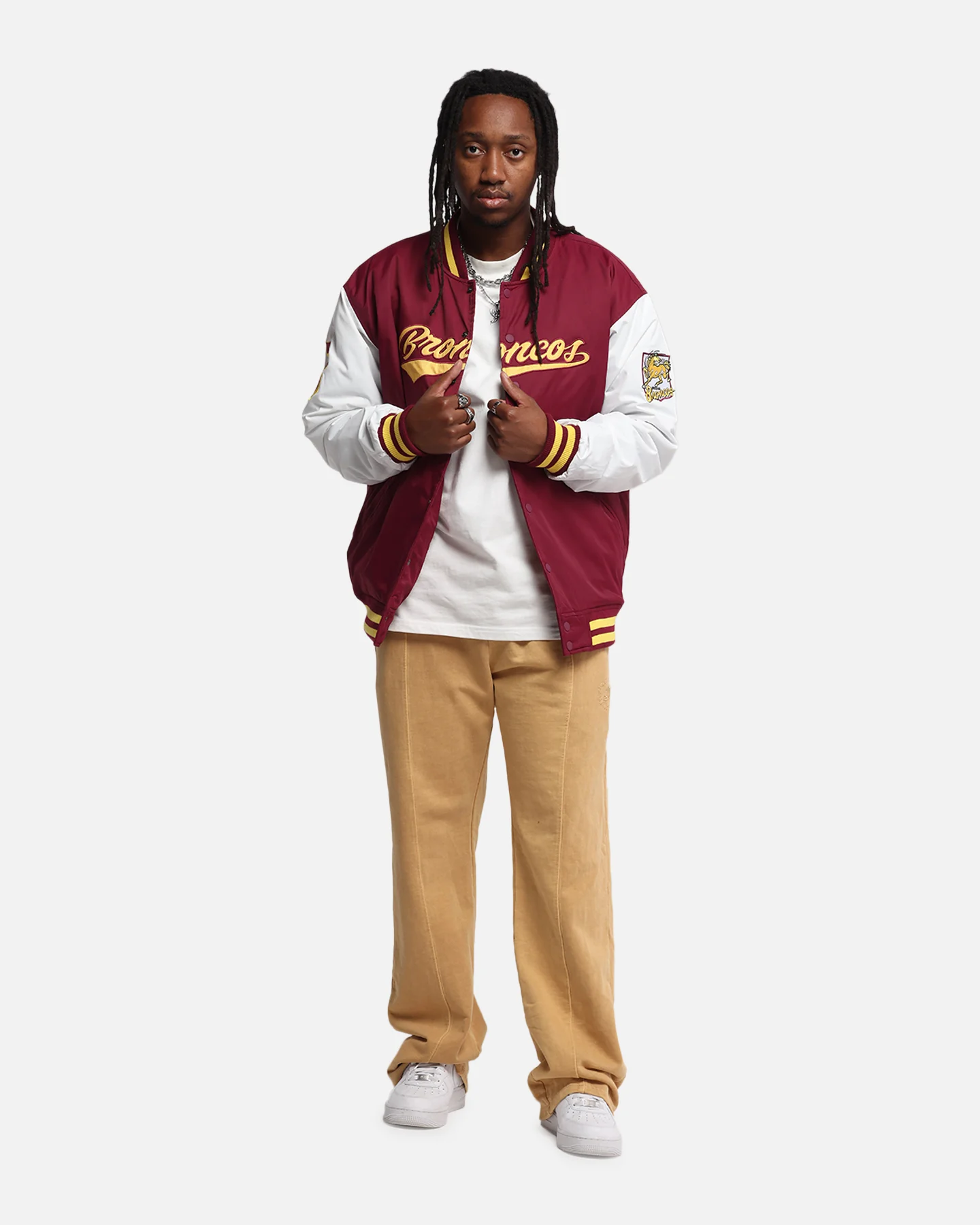 Bleacher Athletic Brisbane Broncos NRL 1908 Baseball Varsity Jacket Official Team Colour - Image 2