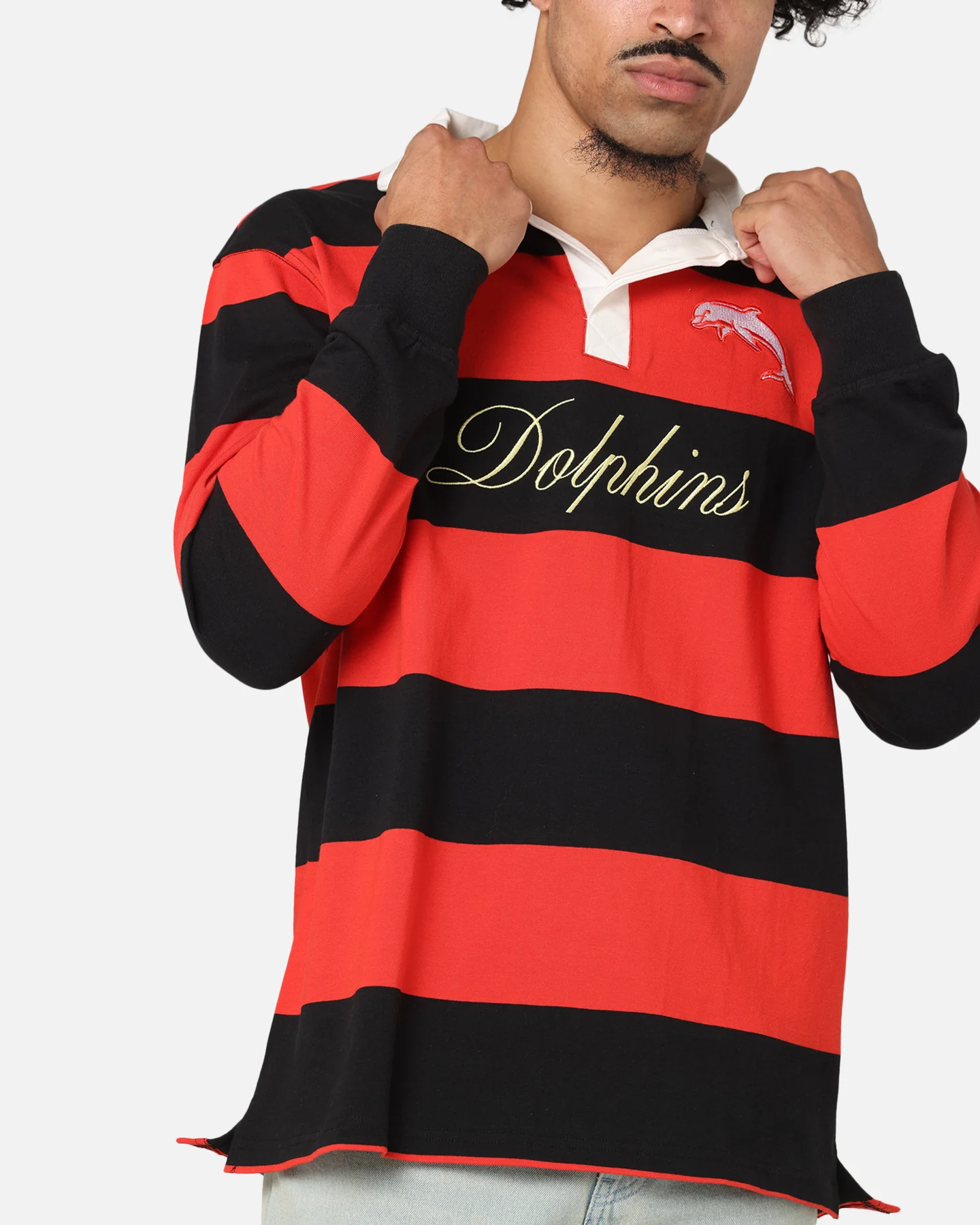 Bleacher Athletic Dolphins NRL Stripe Rugby Polo Shirt Official Team Colour - Image 6
