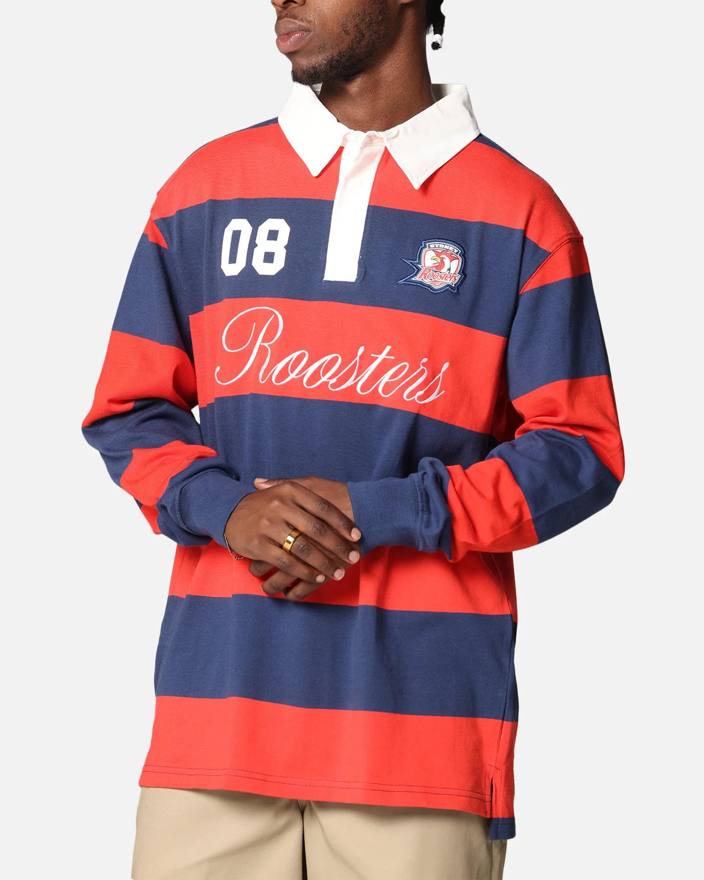 Bleacher Athletic Sydney Roosters NRL Stripe Rugby Polo Shirt Official Team Colour - Image 6