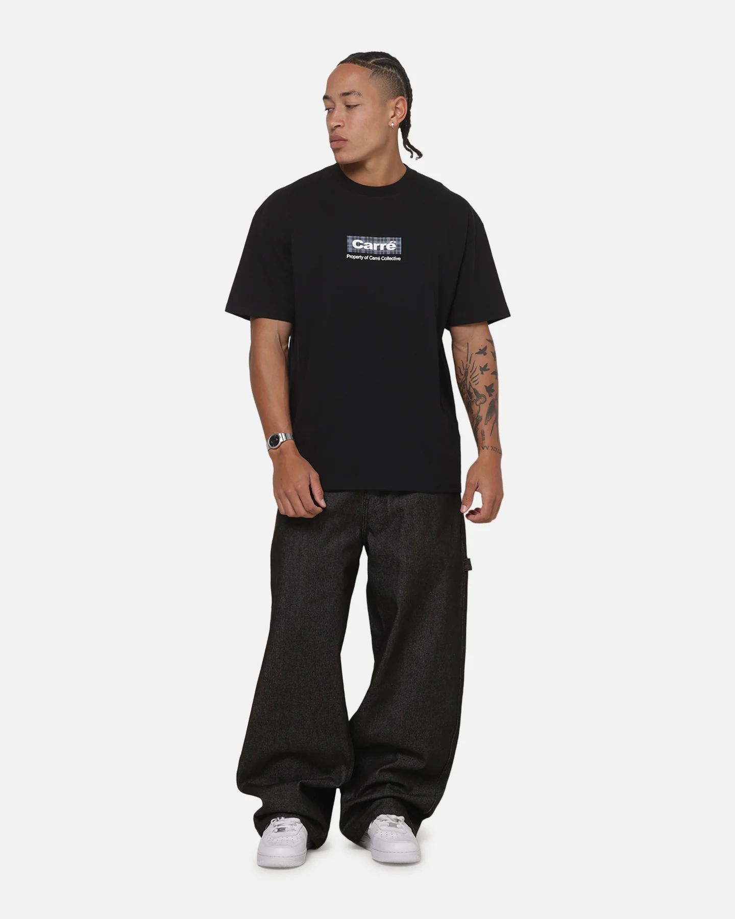 Carre Box Check T-Shirt Solid Black - Image 2