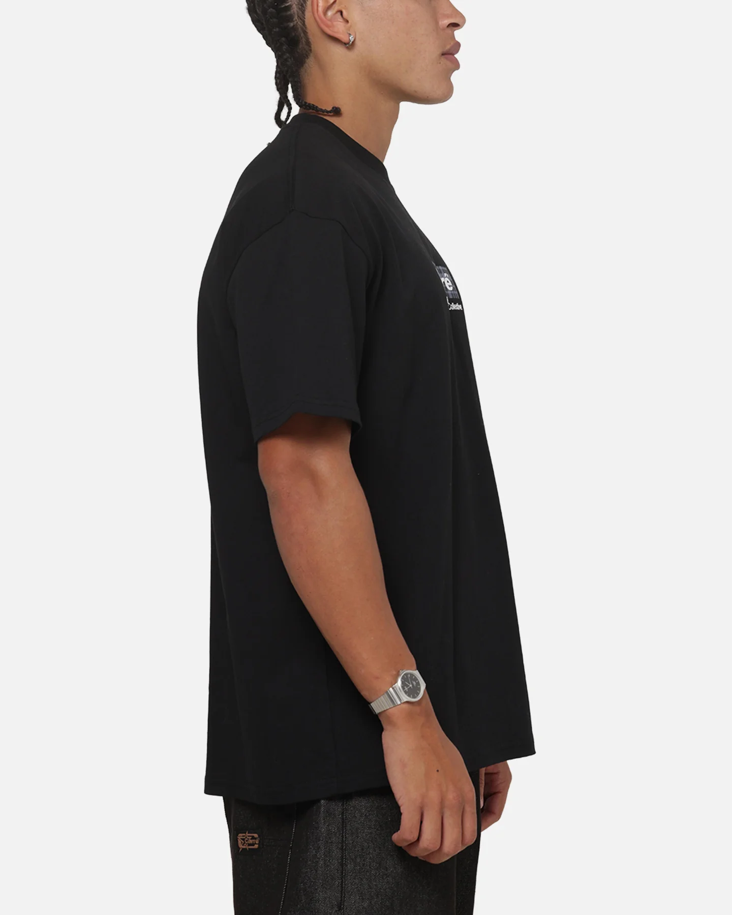 Carre Box Check T-Shirt Solid Black - Image 4