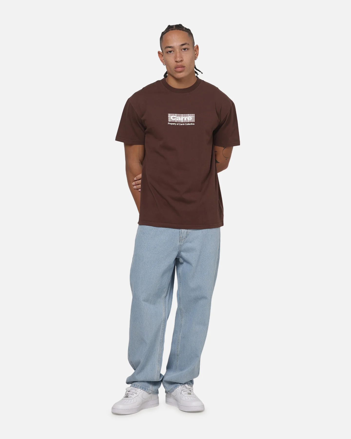 Carre Box Check T-Shirt Brown - Image 2