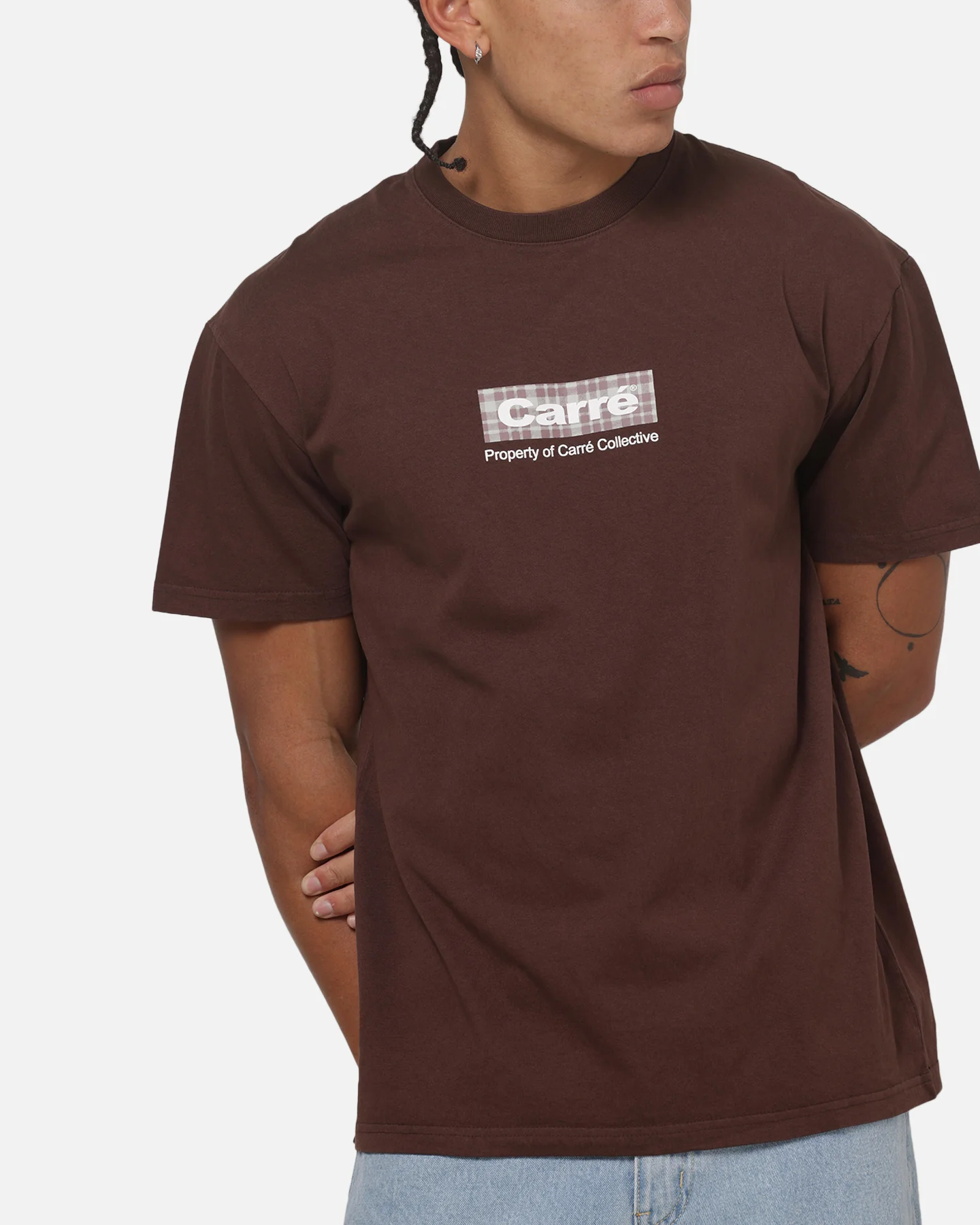 Carre Box Check T-Shirt Brown - Image 6