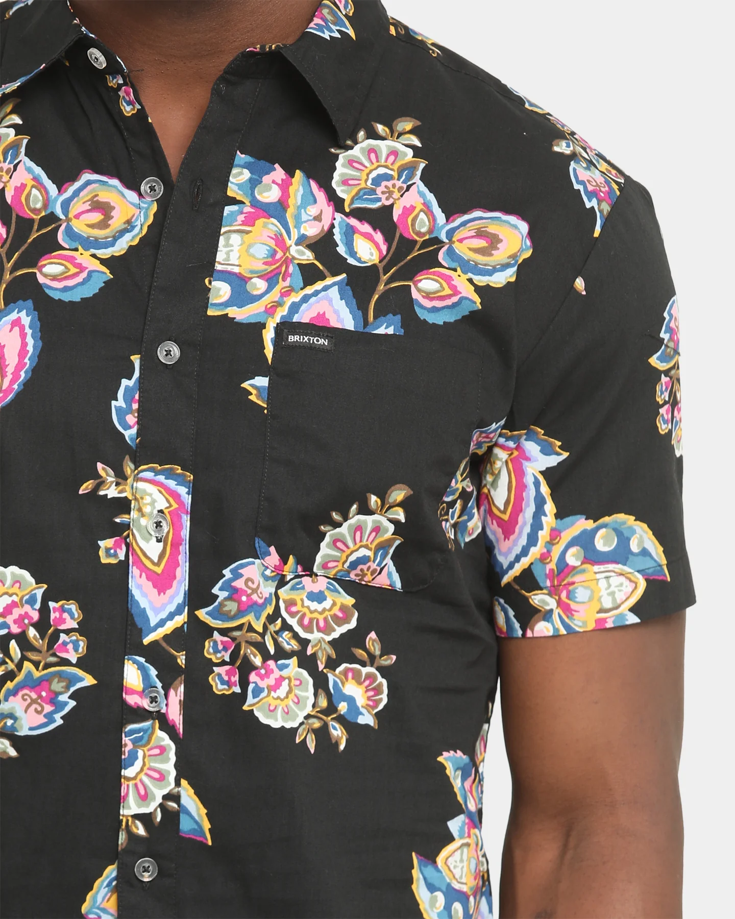 Brixton Charter Print Short Sleeve Woven Shirt Black/Purple - Image 4