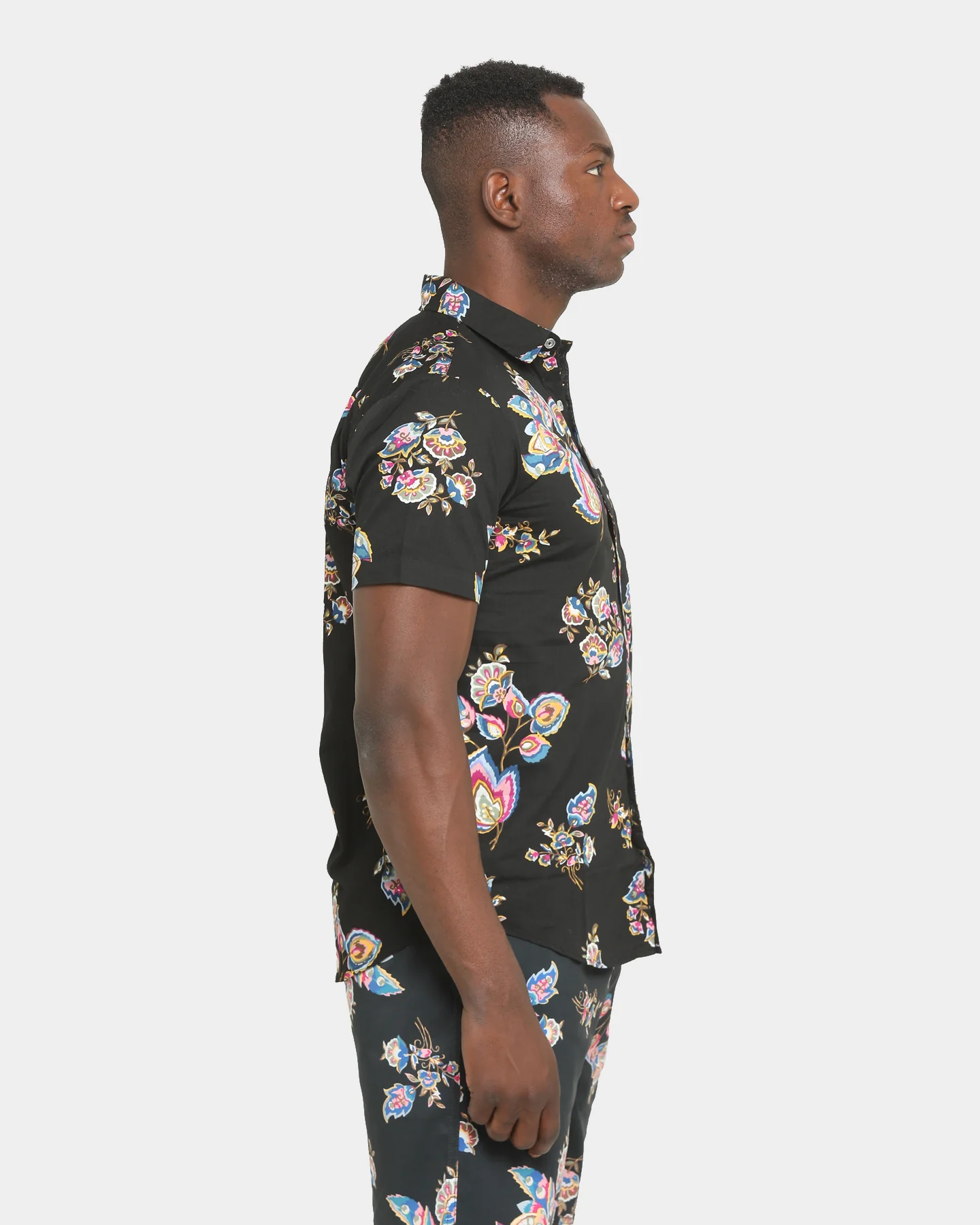 Brixton Charter Print Short Sleeve Woven Shirt Black/Purple - Image 5