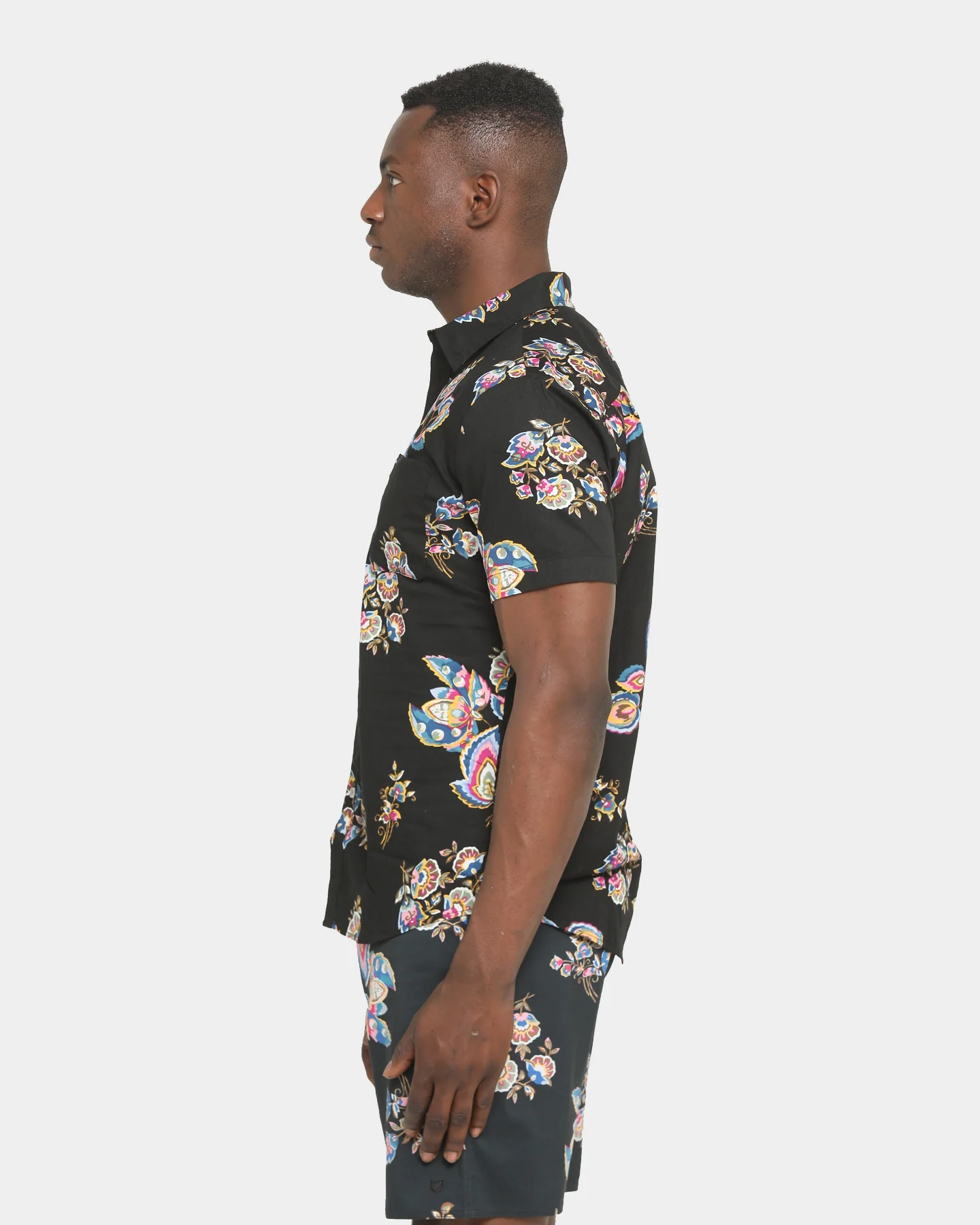 Brixton Charter Print Short Sleeve Woven Shirt Black/Purple - Image 6