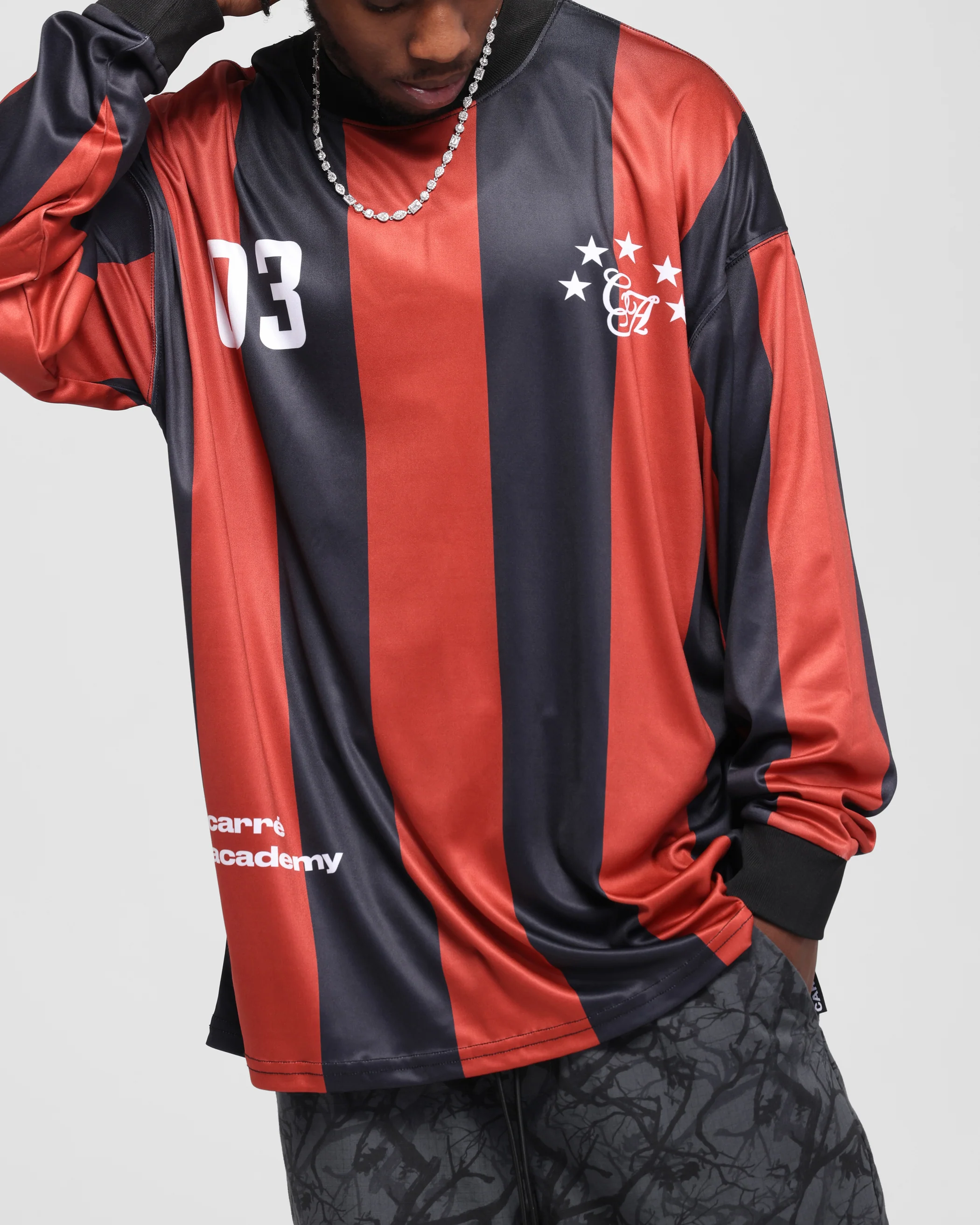 Carre Academy Oversized Long Sleeve T-Shirt Red/Black - Image 6