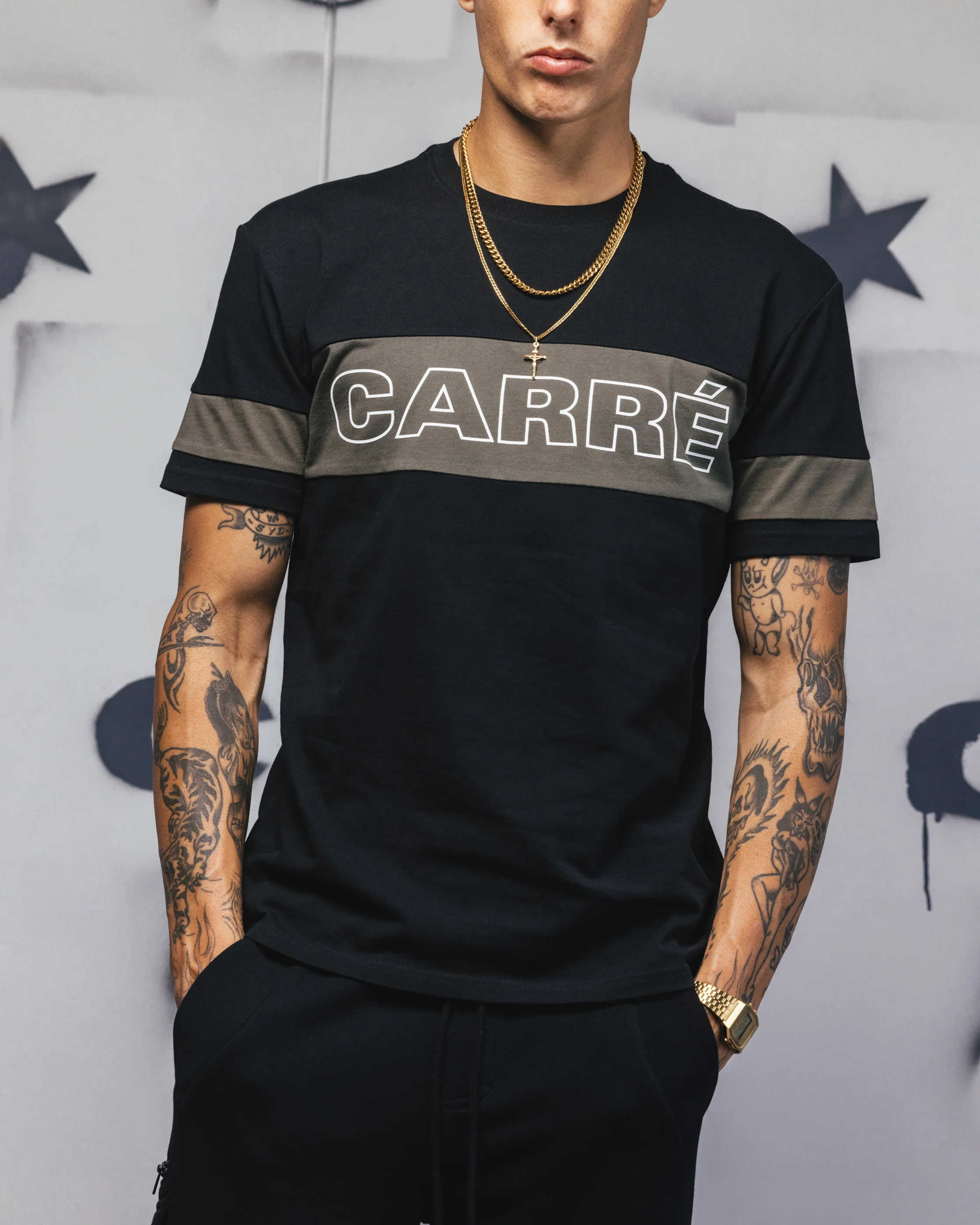 Carre Bars T-Shirt Black/Khaki - Image 6