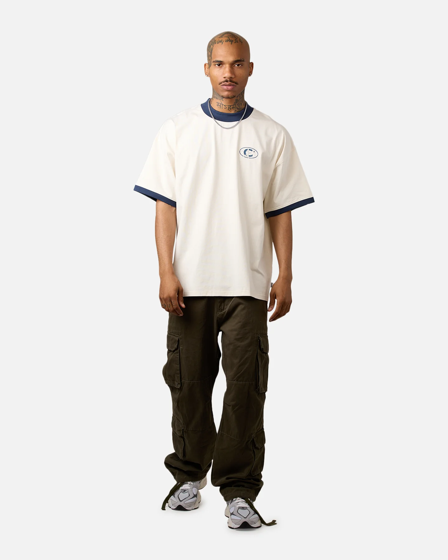 Carre C-Superstar Oversized Ringer T-Shirt Off White/Navy - Image 3