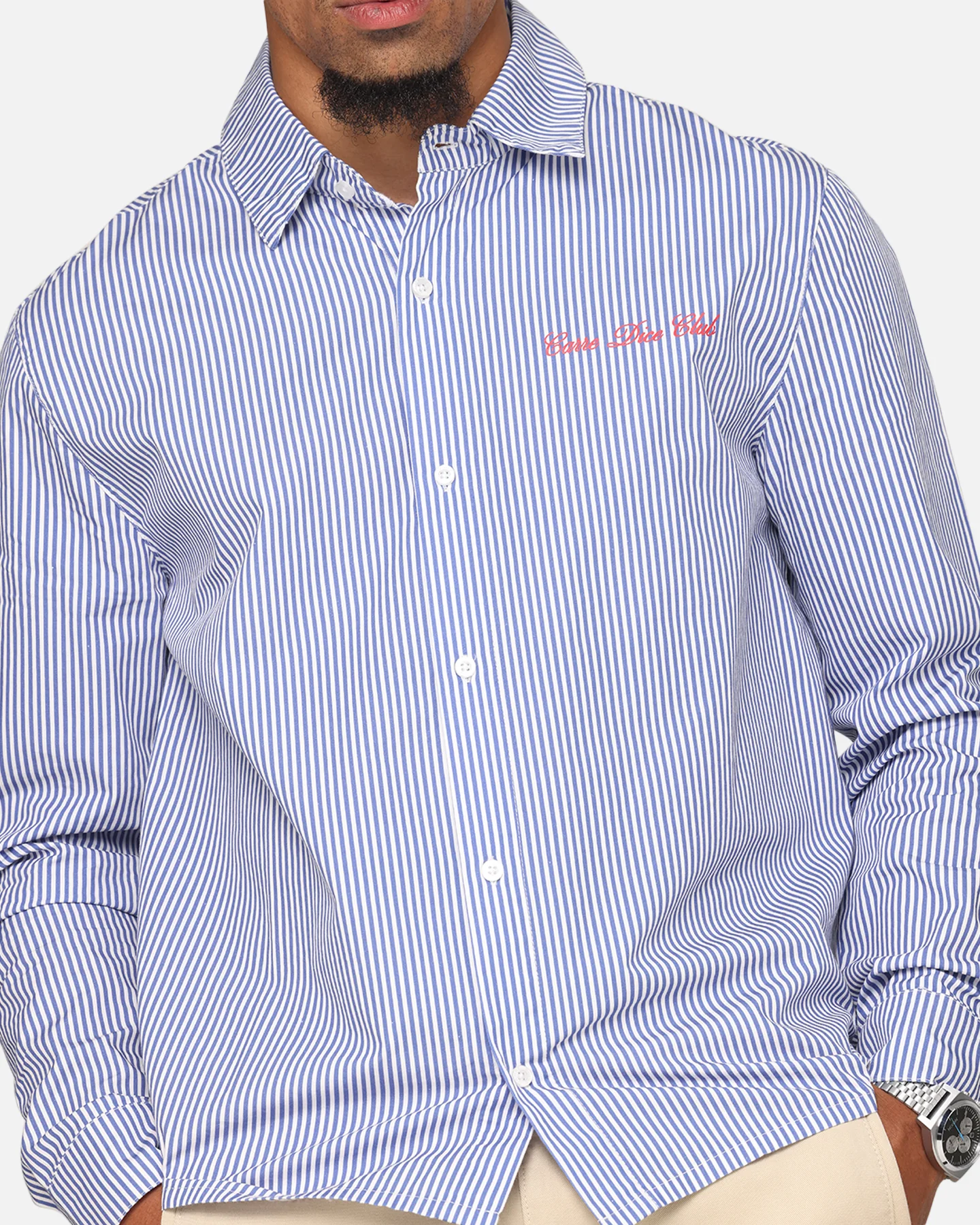 Carre Dice Club Long Sleeve Button Up Shirt Pinstripe - Image 8