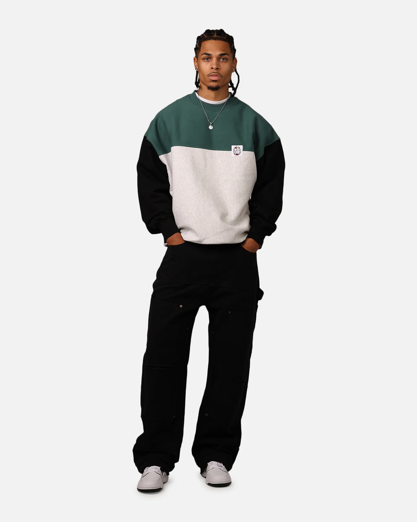 Carre Floral Oversized Panel Crewneck Black/Green - Image 3