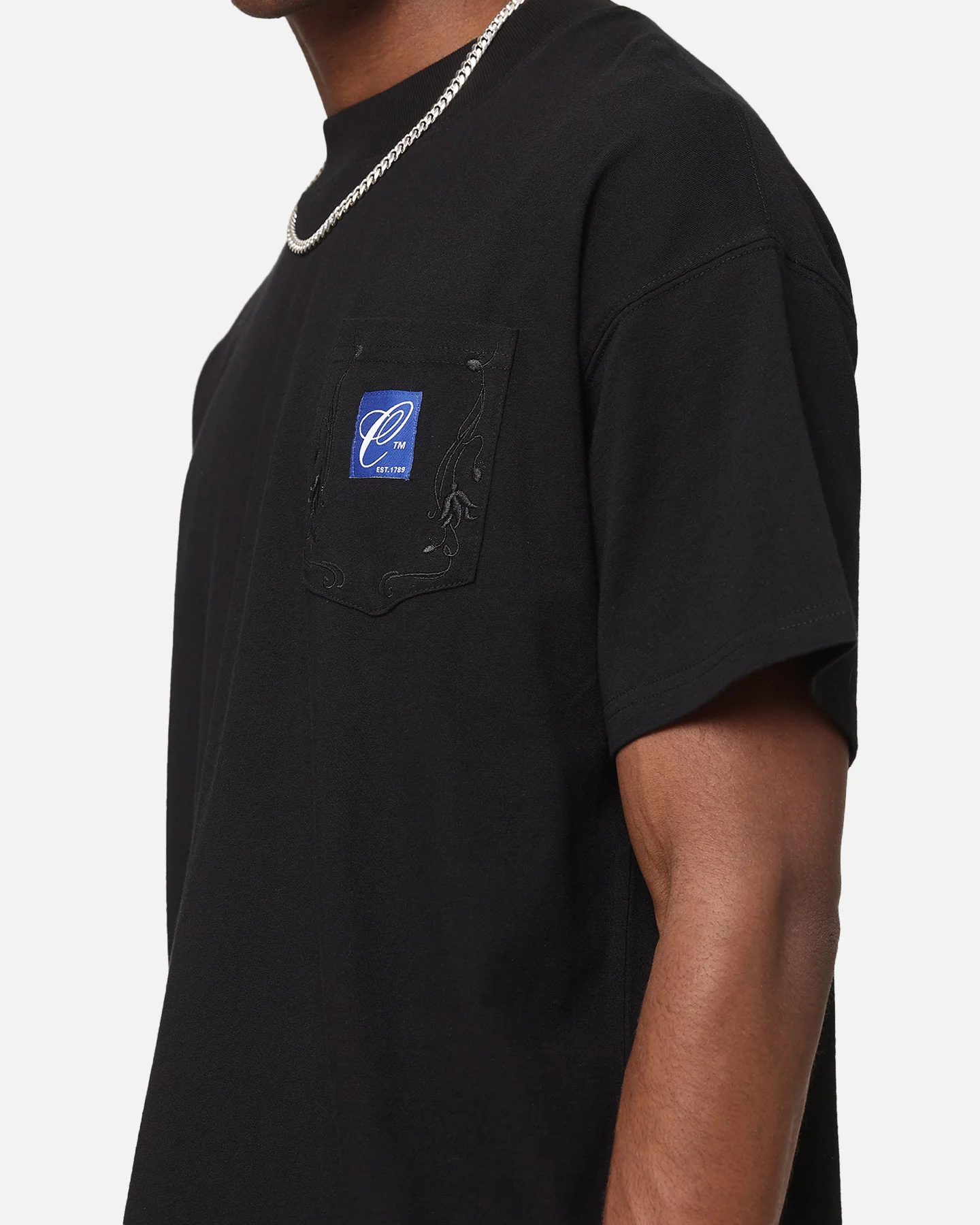 Carre Floral Pocket Oversized T-Shirt Black - Image 6
