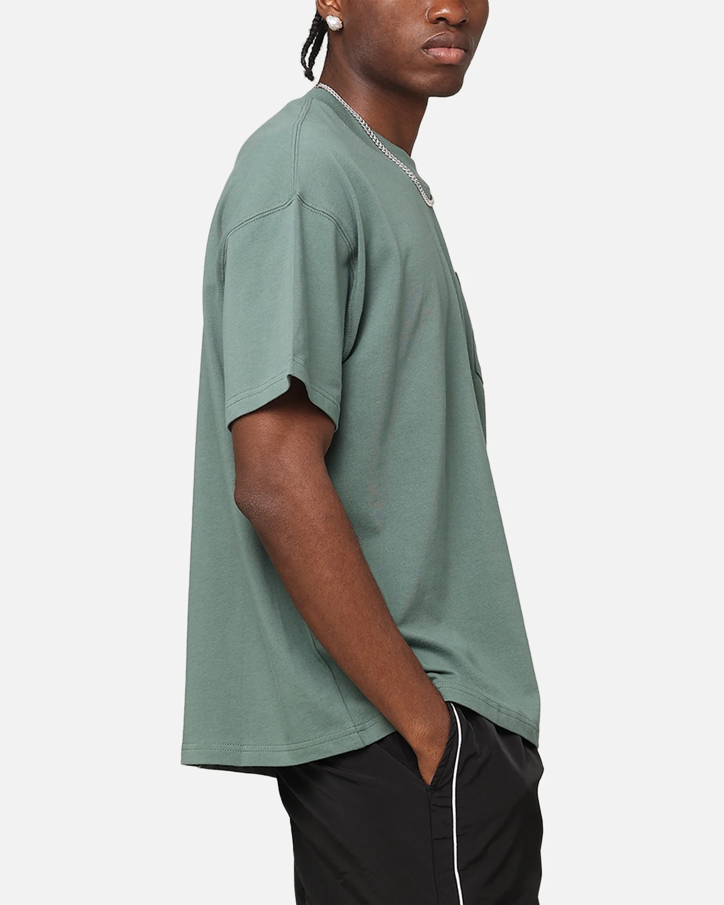 Carre Floral Pocket Oversized T-Shirt Forest Green - Image 4