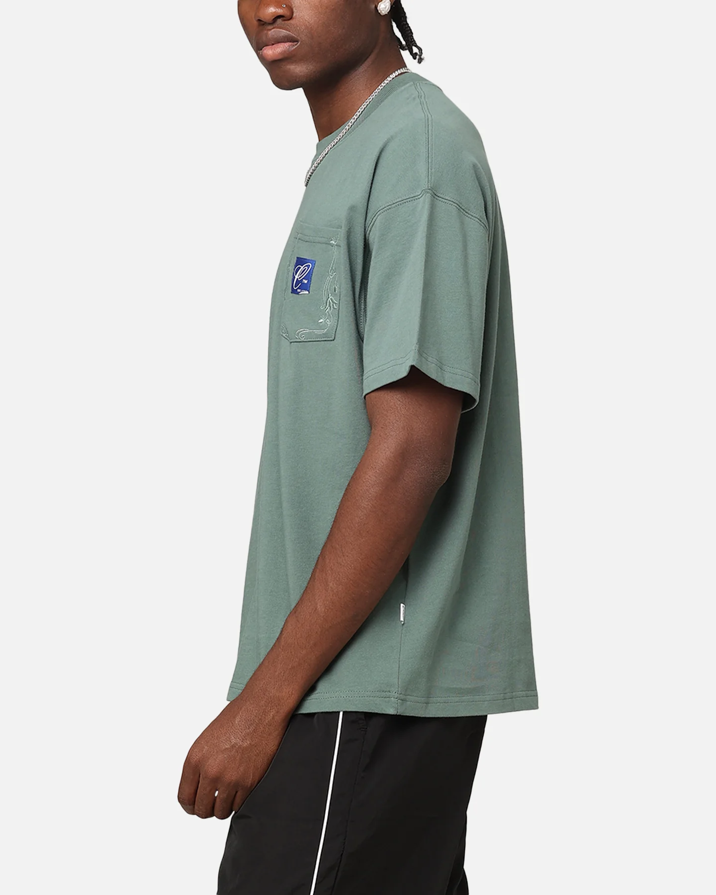 Carre Floral Pocket Oversized T-Shirt Forest Green - Image 5