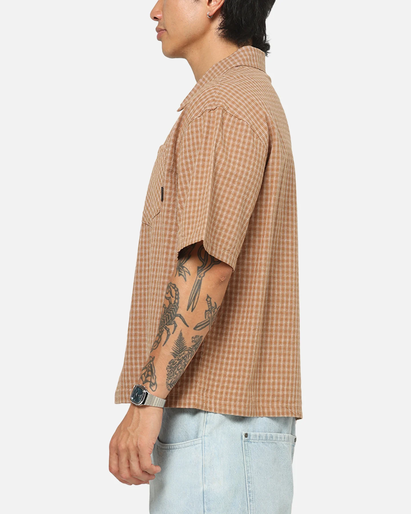 Carre Grid Button Up Shirt Brown-Plaid - Image 5