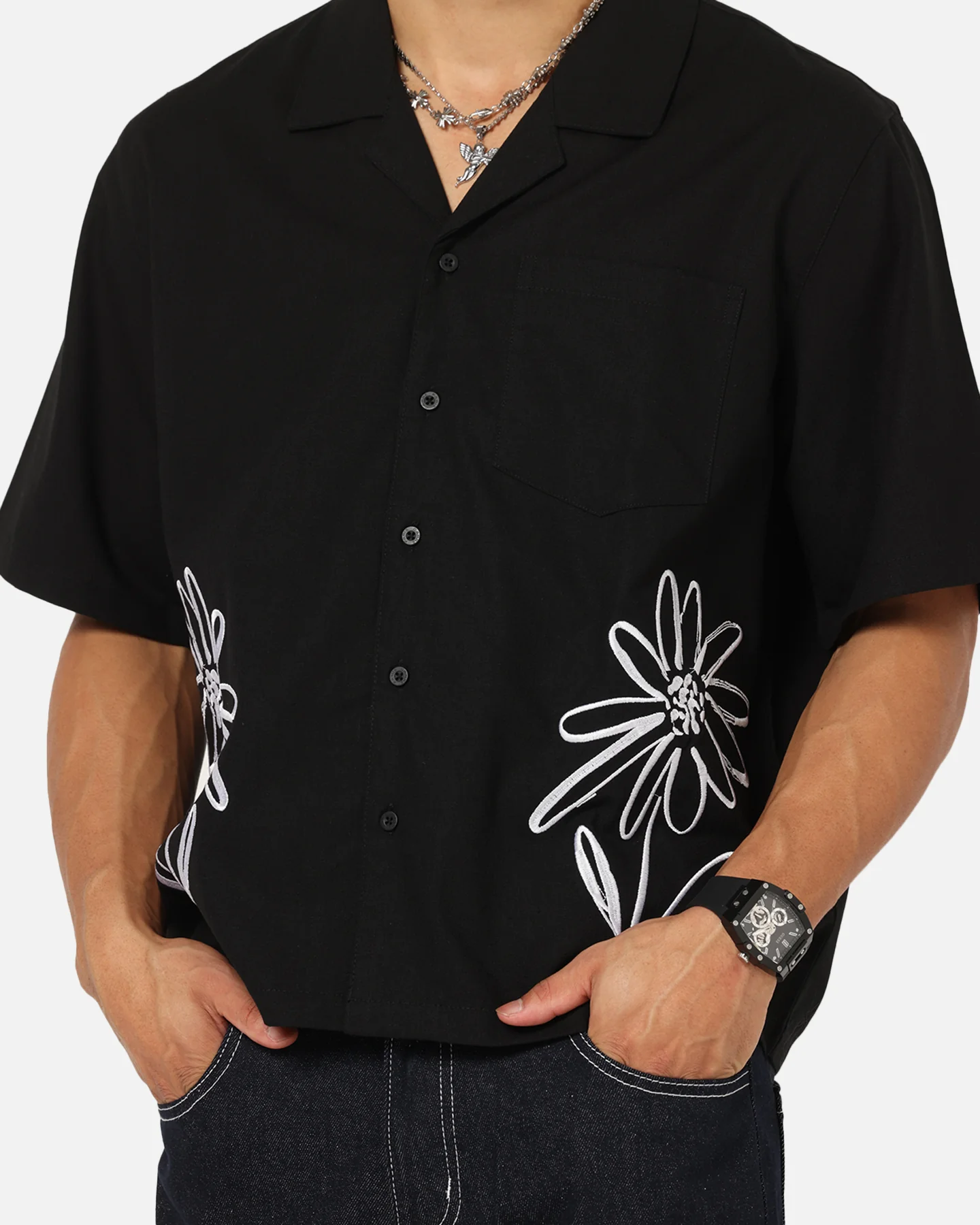 Carre Hand Picked Button Up Shirt Black - Image 6