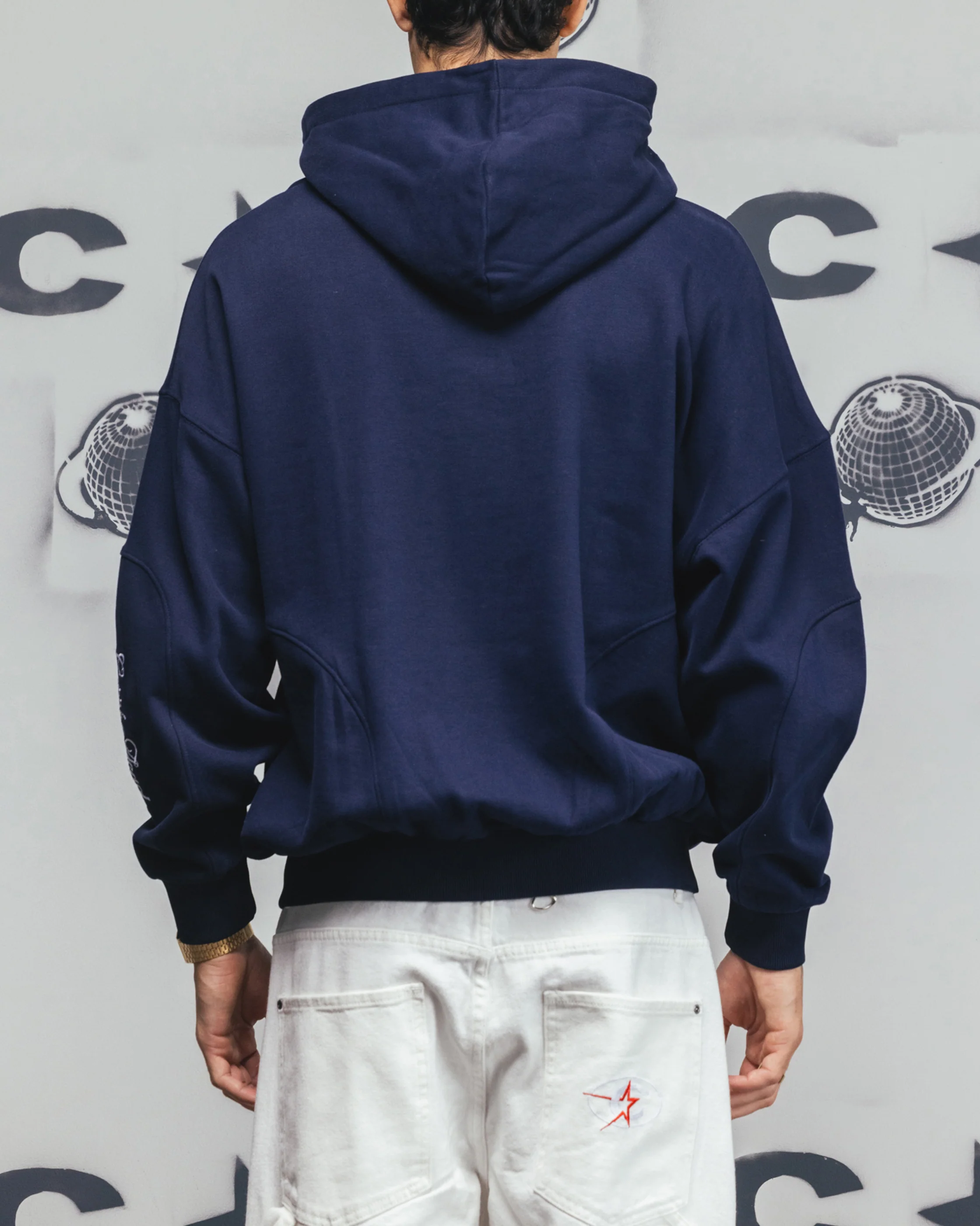 Carre Legacy Panelled Zip Hoodie Navy - Image 3