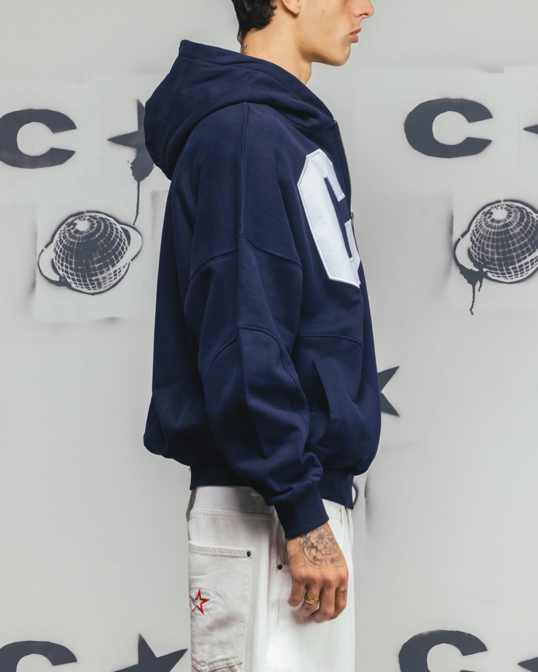 Carre Legacy Panelled Zip Hoodie Navy - Image 4