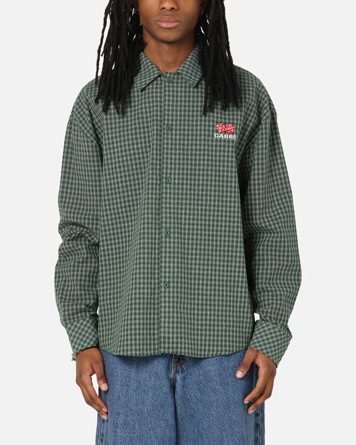 Carre Motion Long Sleeve Button Up Shirt Green Check