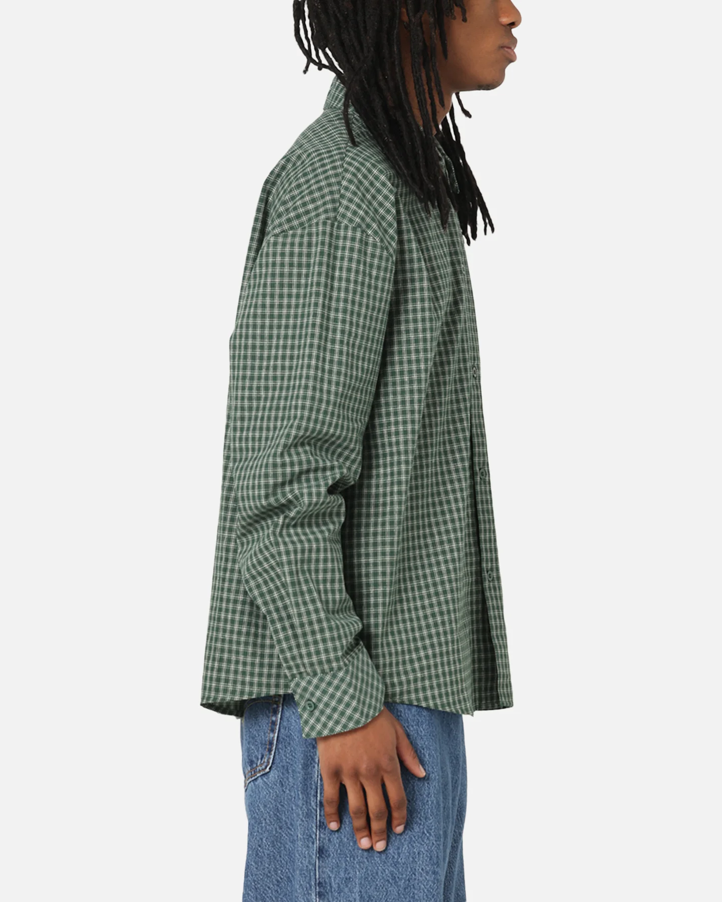 Carre Motion Long Sleeve Button Up Shirt Green Check - Image 4
