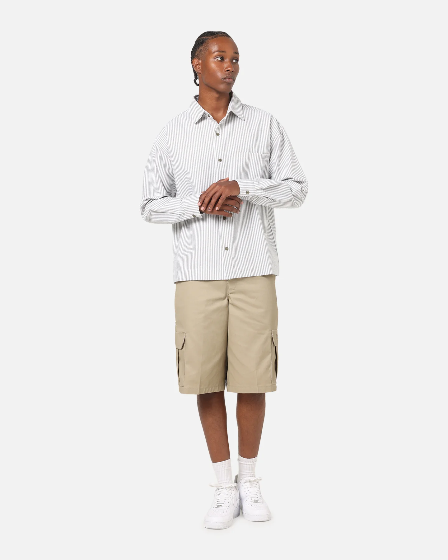 Carre Oxford Stripe Long Sleeve Button Up Shirt White/Green - Image 2