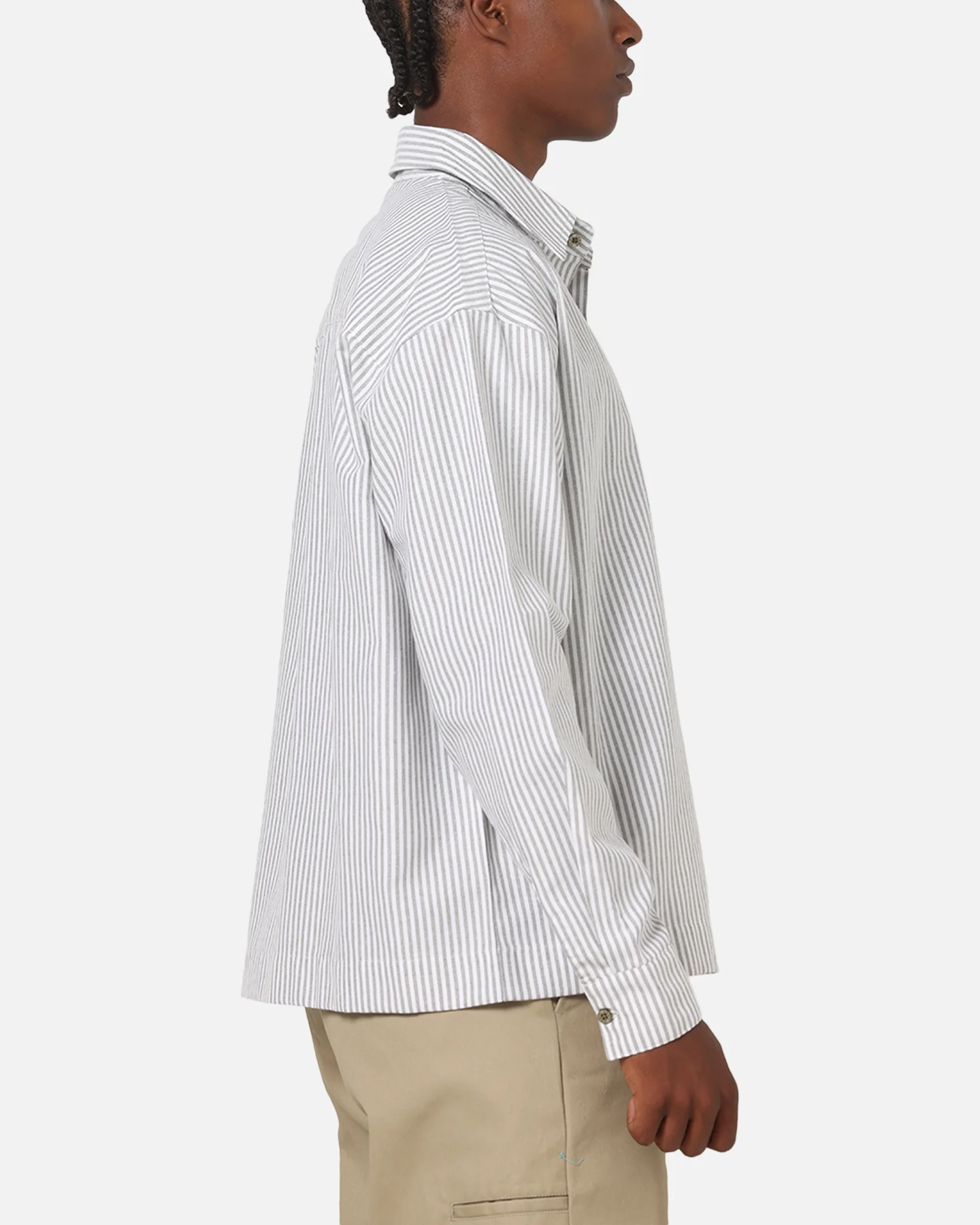 Carre Oxford Stripe Long Sleeve Button Up Shirt White/Green - Image 4