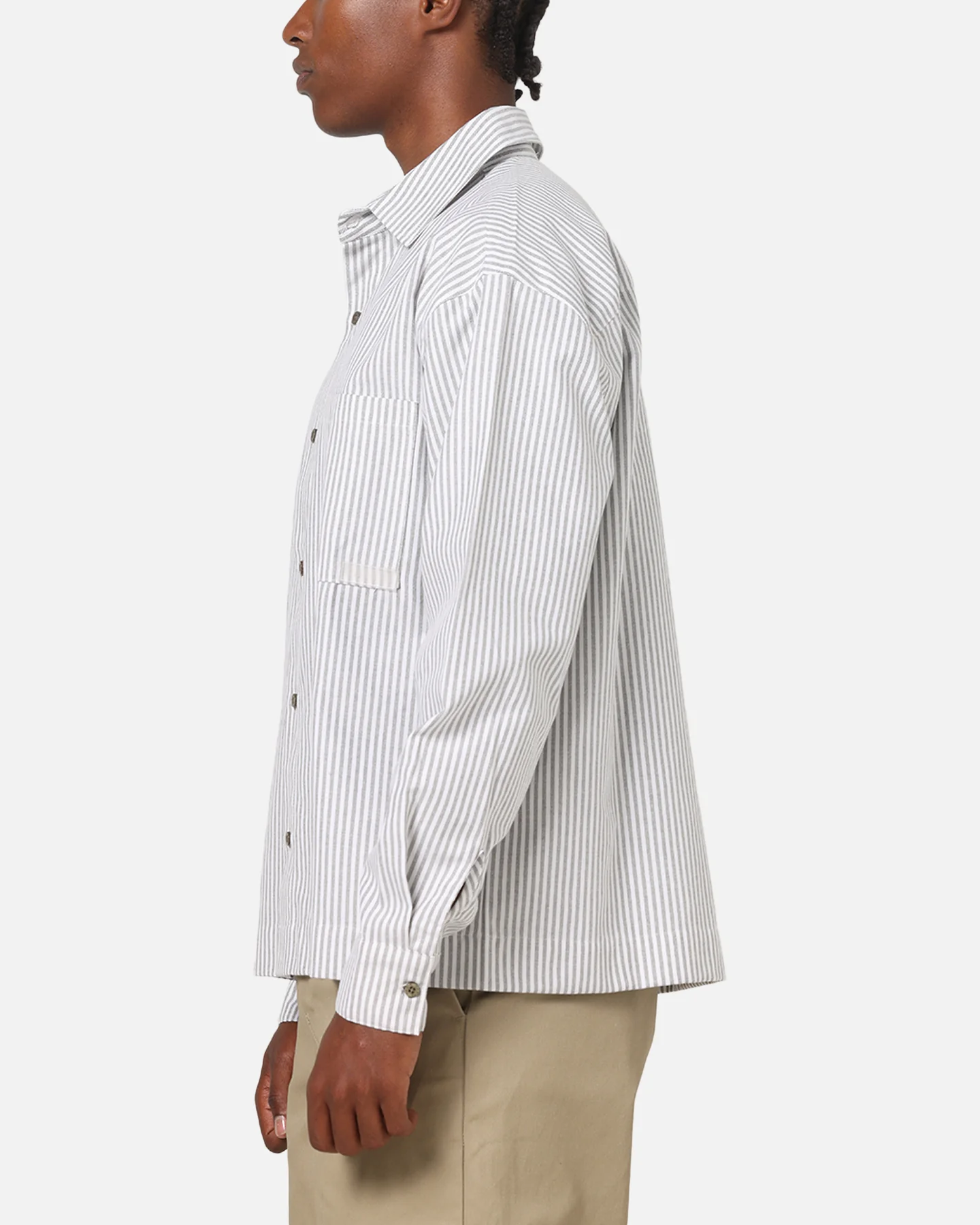 Carre Oxford Stripe Long Sleeve Button Up Shirt White/Green - Image 5