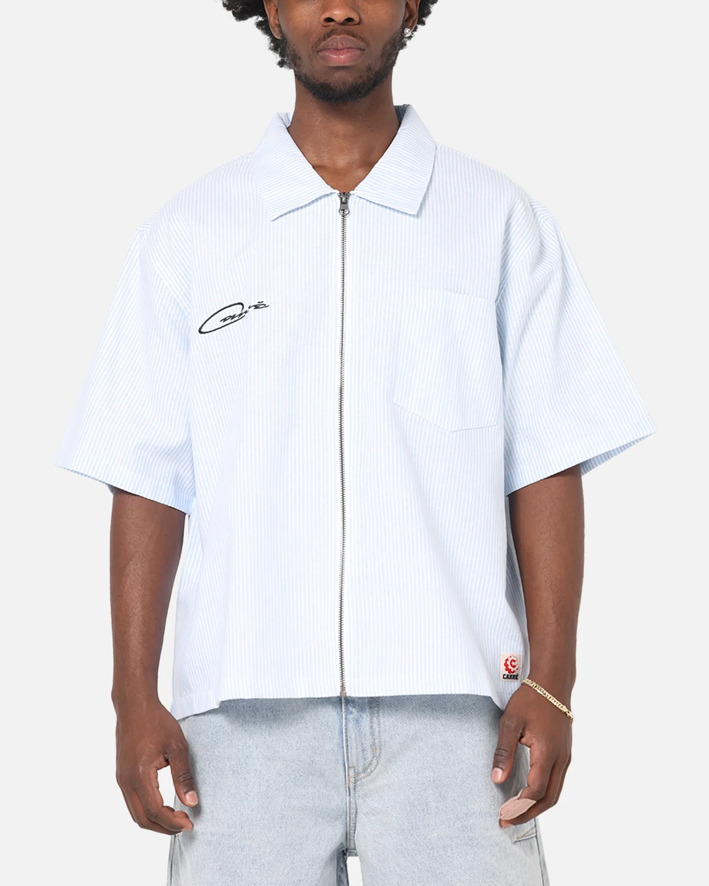 Carre Oxford Stripe Zip Up Shirt Blue/White Stripe