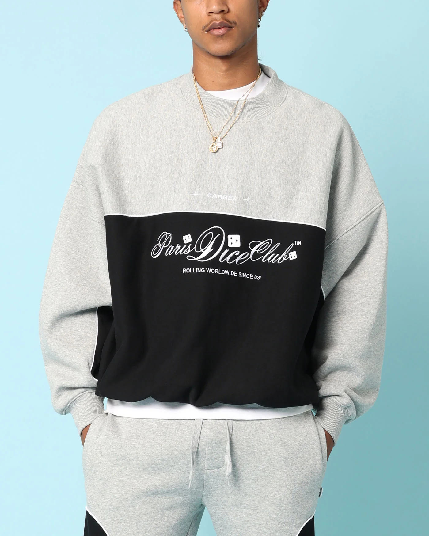 Carré Paris Dice Club Oversized Panel Crewneck Grey Marle/Black - Image 2