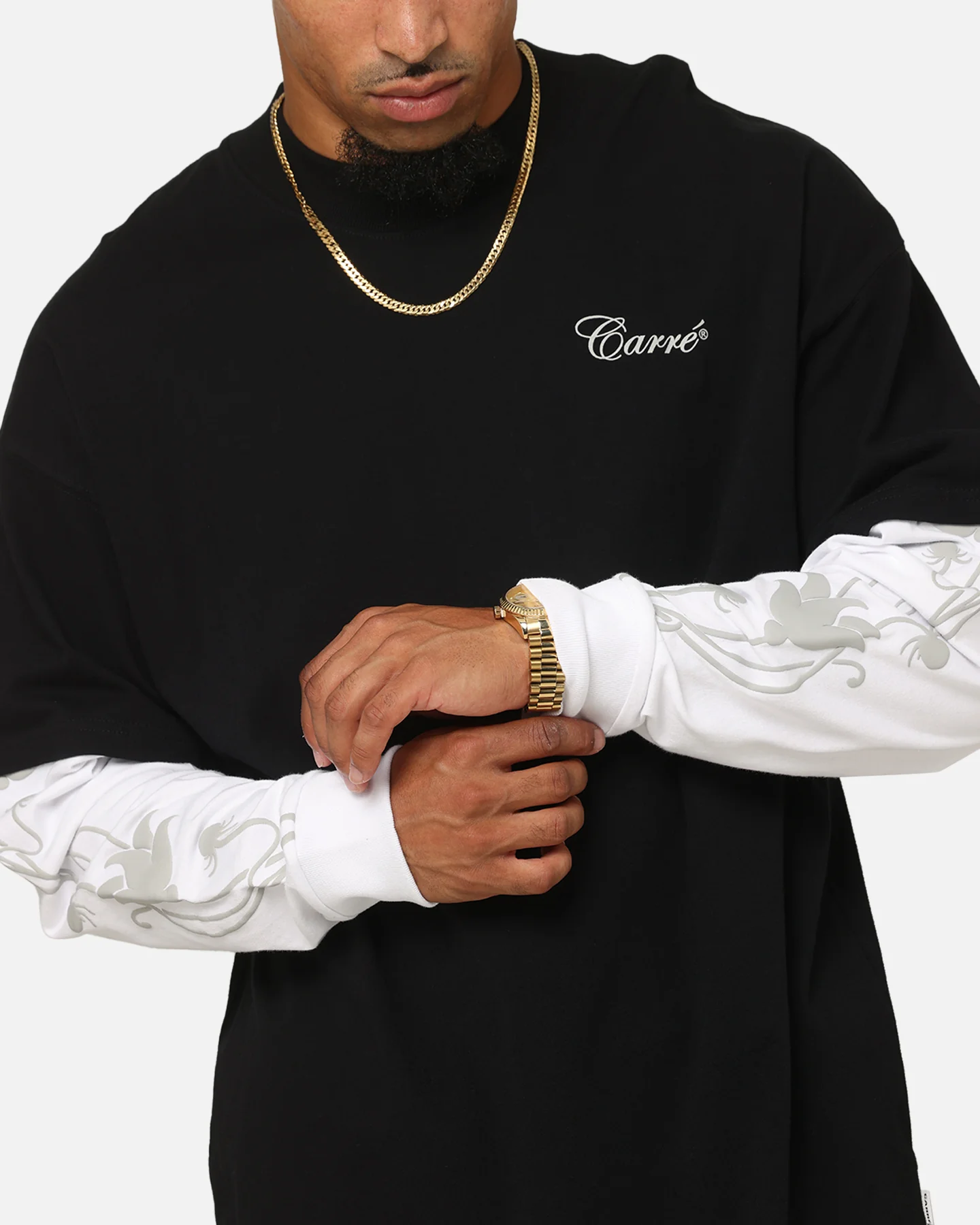 Carre Rosebowl Layered Long Sleeve T-Shirt Black/White - Image 6